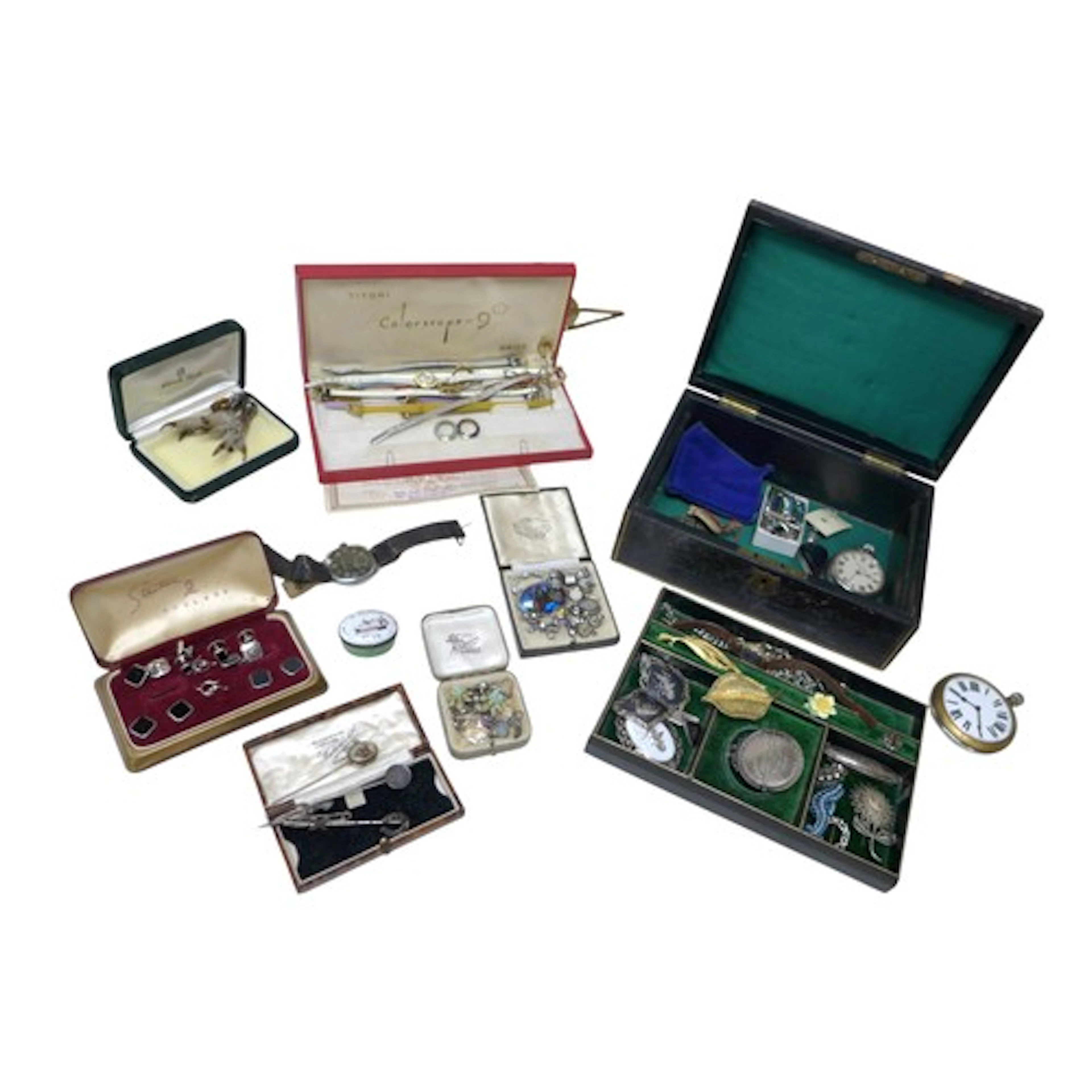 A collection of silver and costume jewellery, including two ...
