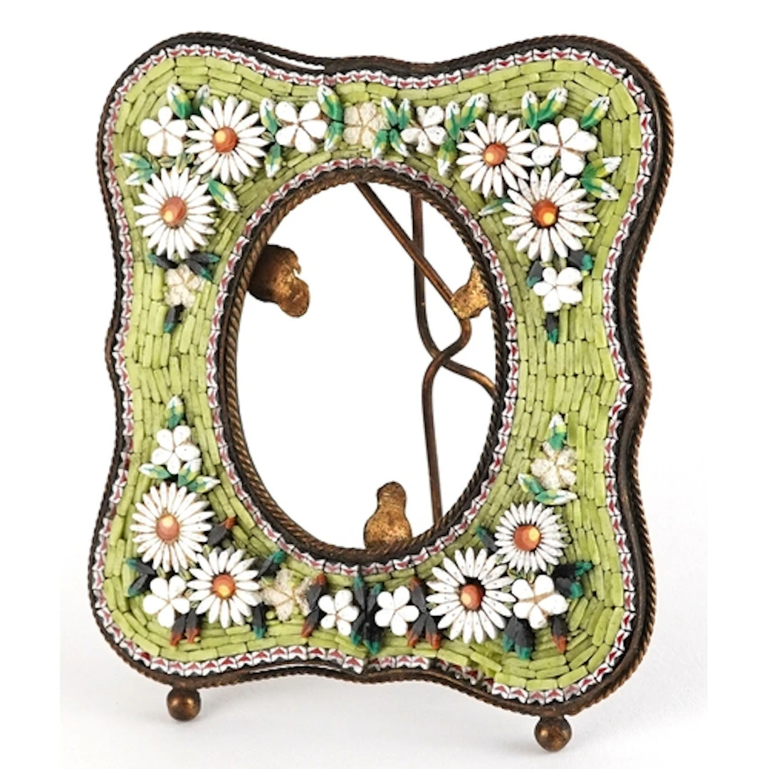 19th century Italian floral micro mosaic easel picture frame...