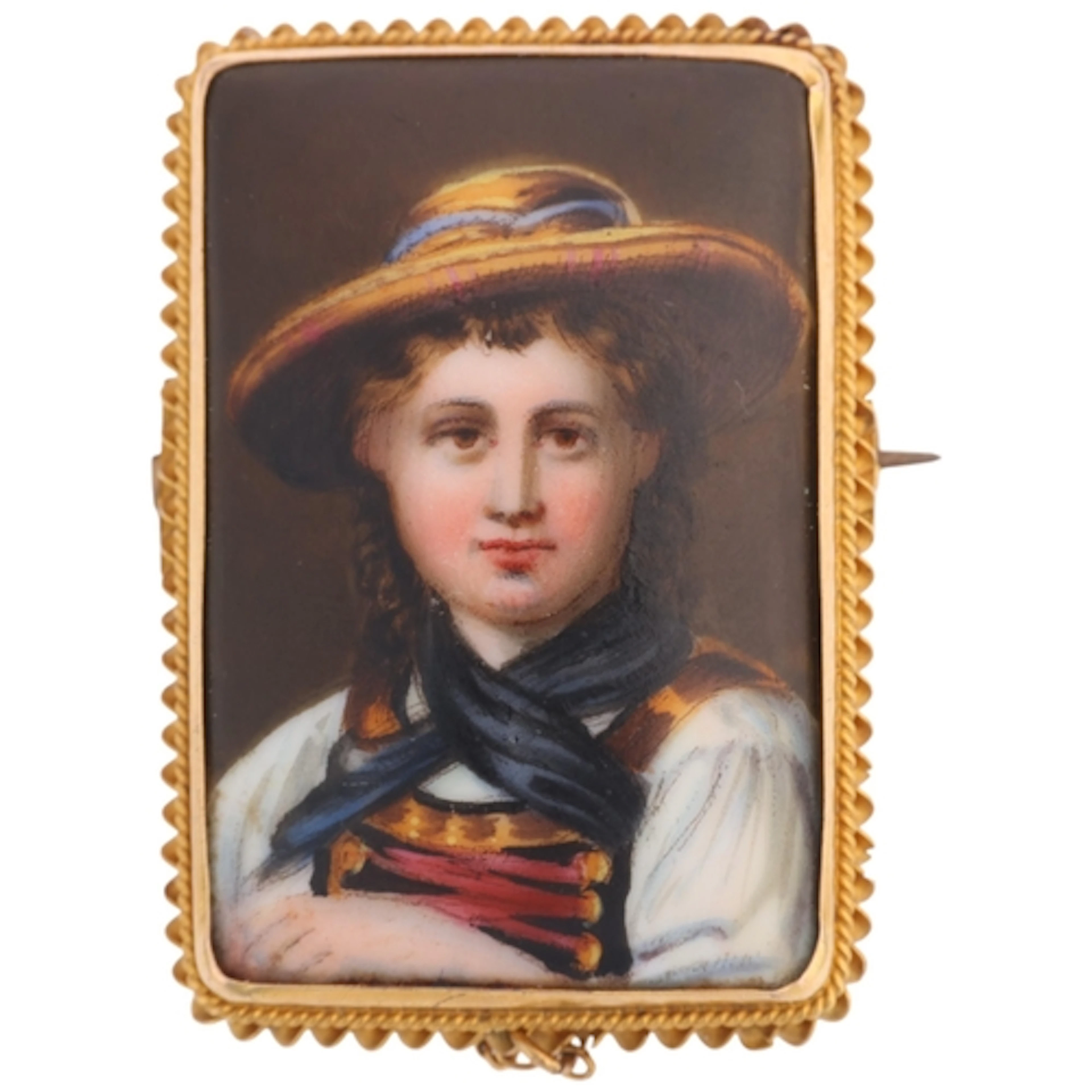 An Antique Victorian portrait miniature mourning panel brooc...