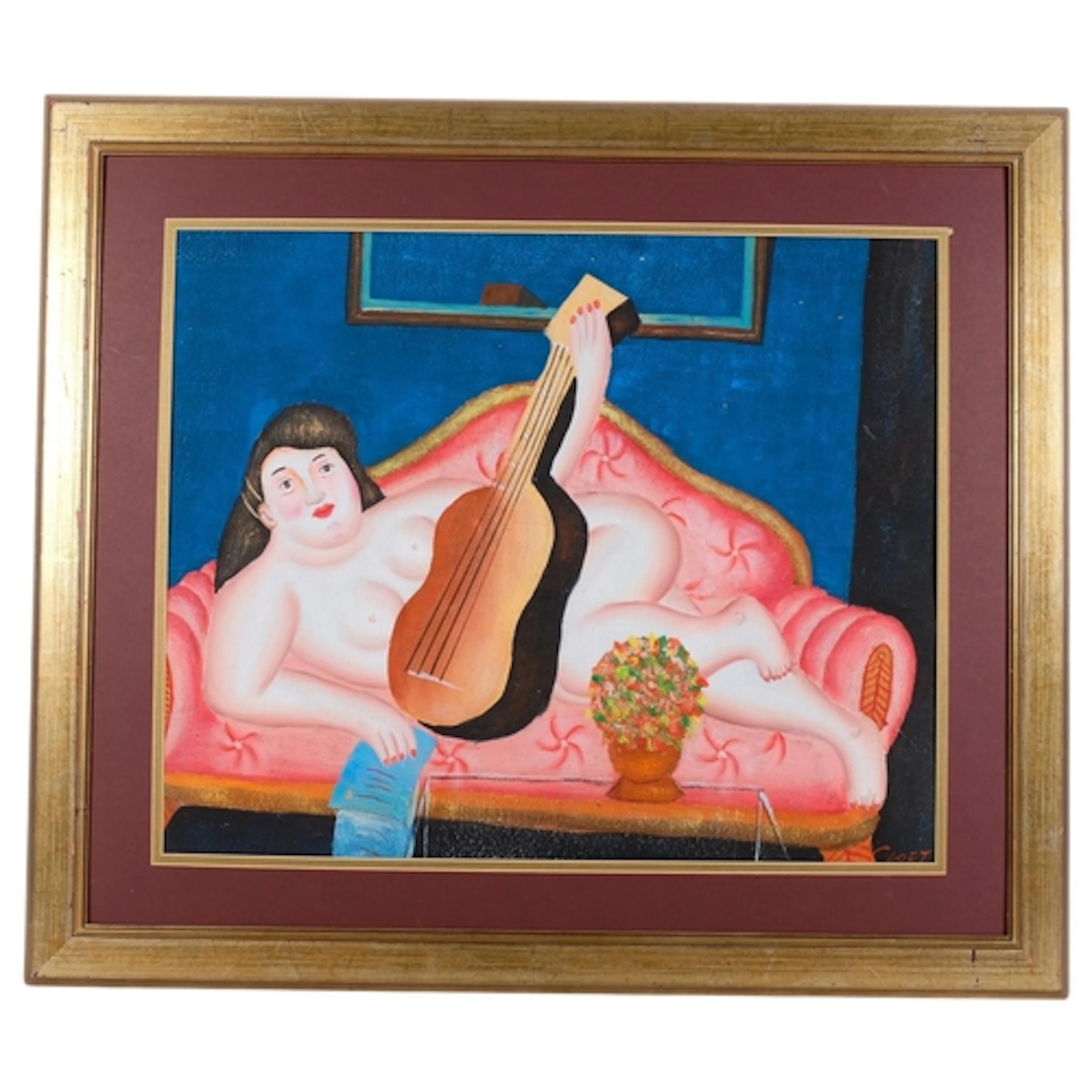 A framed original mixed media on paper, indistinctly signed ...