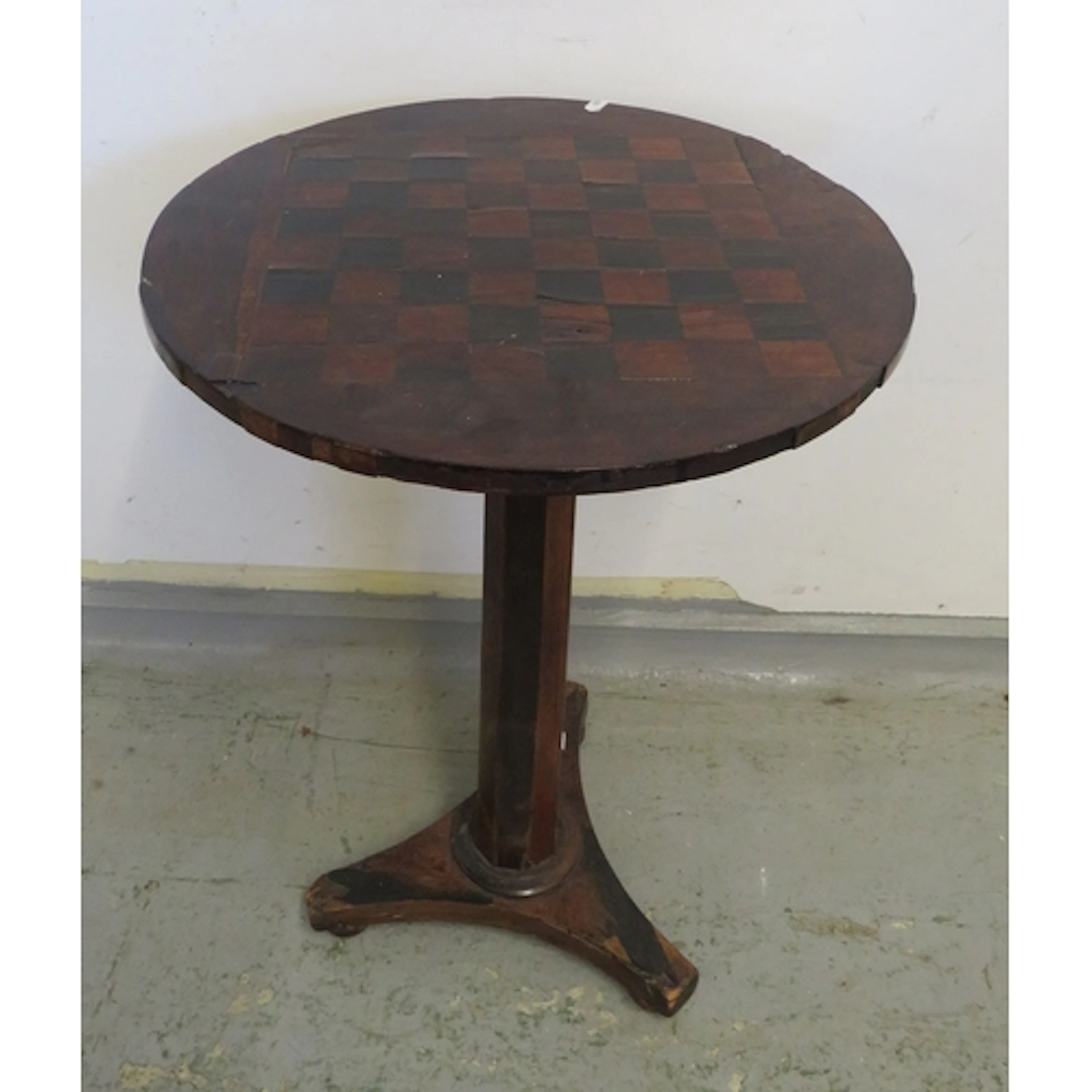Dark Wooden Circular Topped Side Table on turned column, tri...