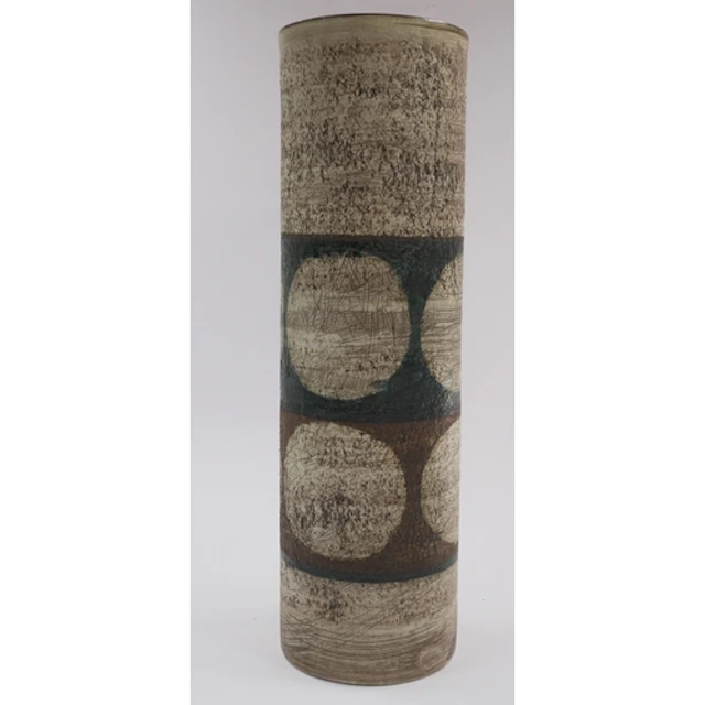 A tall Troika cylinder vase by Sylvia Vallence, c.1967-69, t...