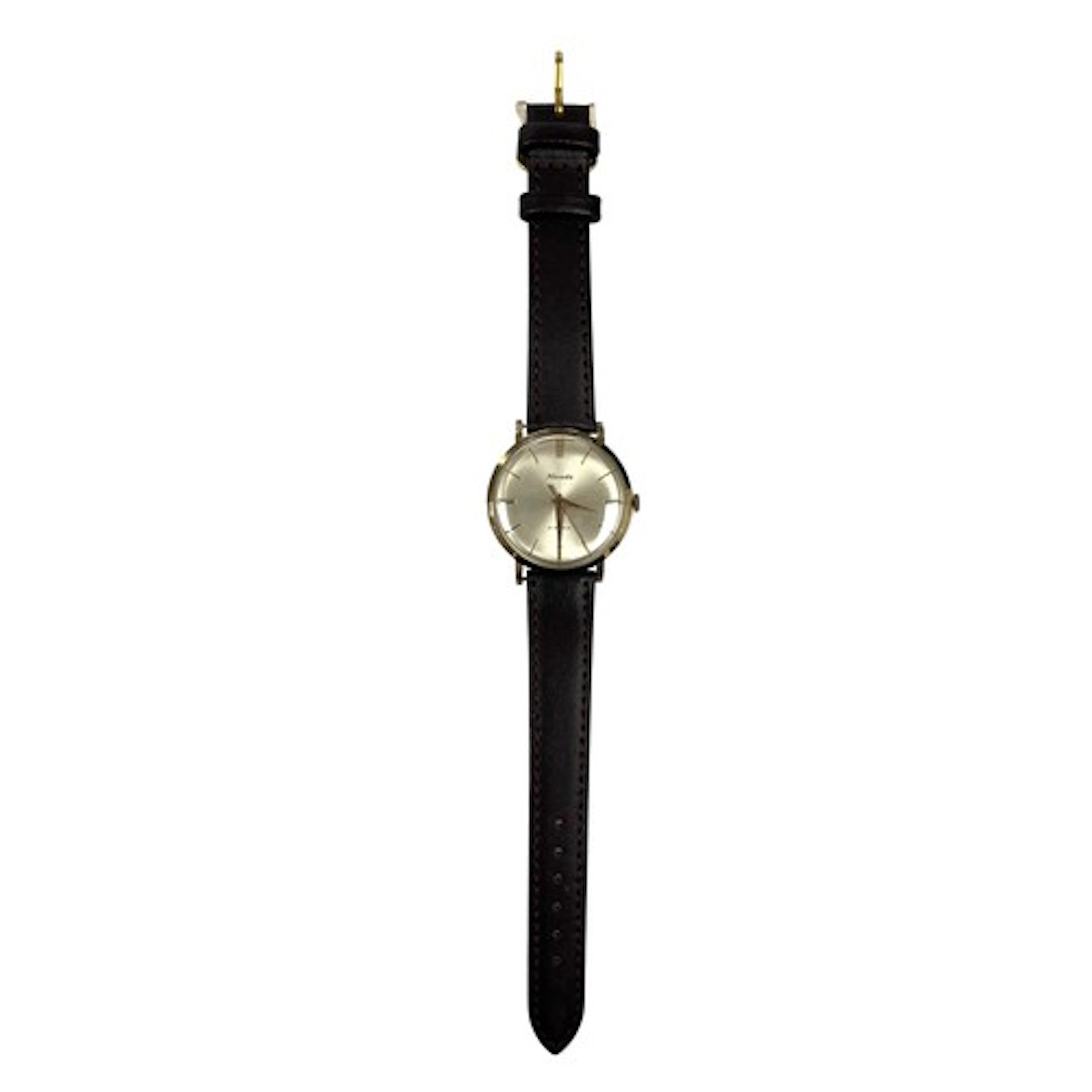 Gents Nivada 9ct gold wrist watch on a replacement brown lea...