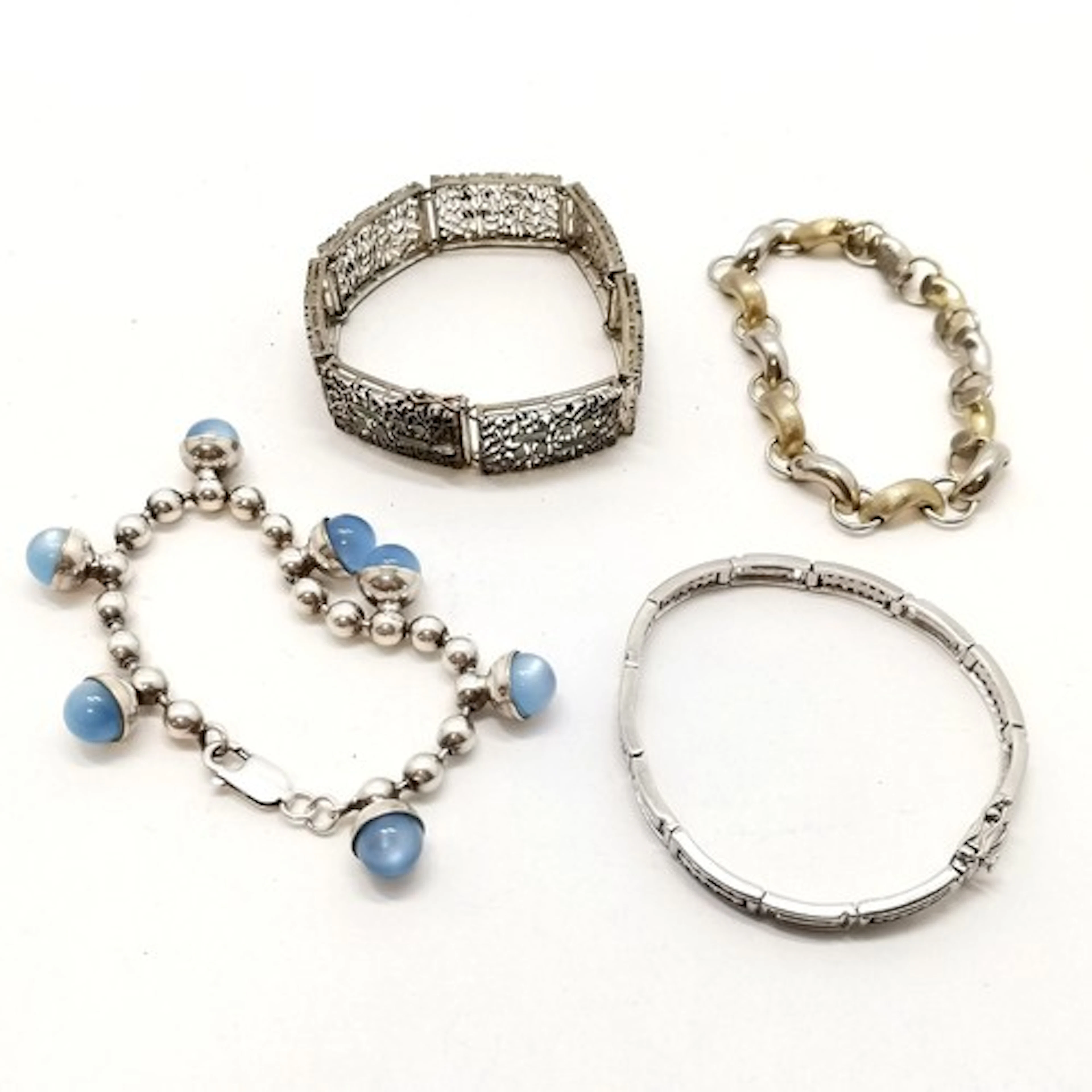 4 x silver marked bracelets inc 800 with gold plated links (...