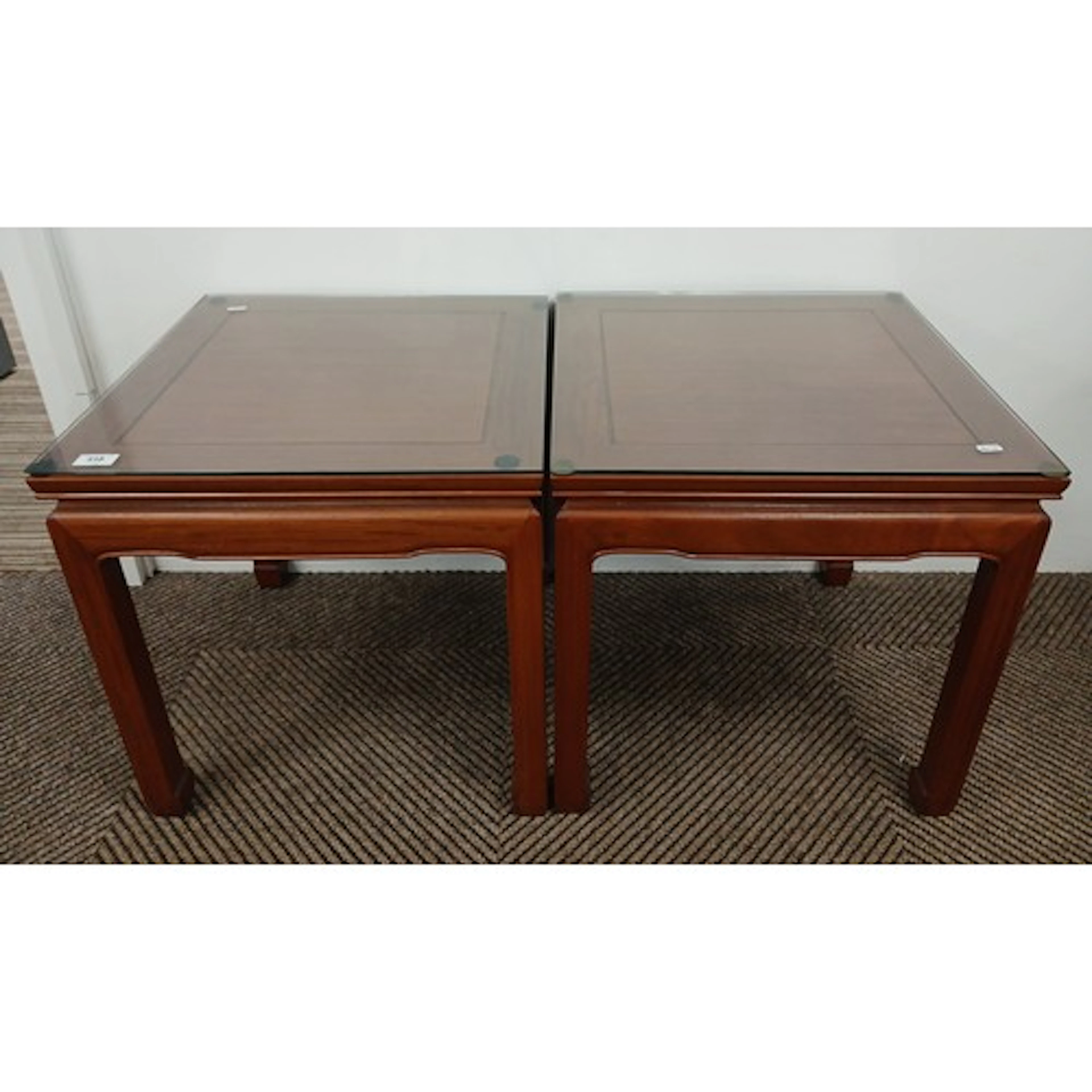 Pair of oriental square topped lamp tables, each measure 51c...
