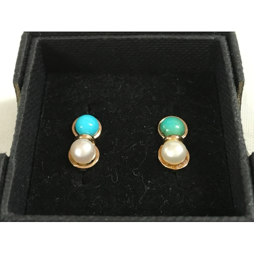 9ct gold cultured pearls and turquoise stone ears