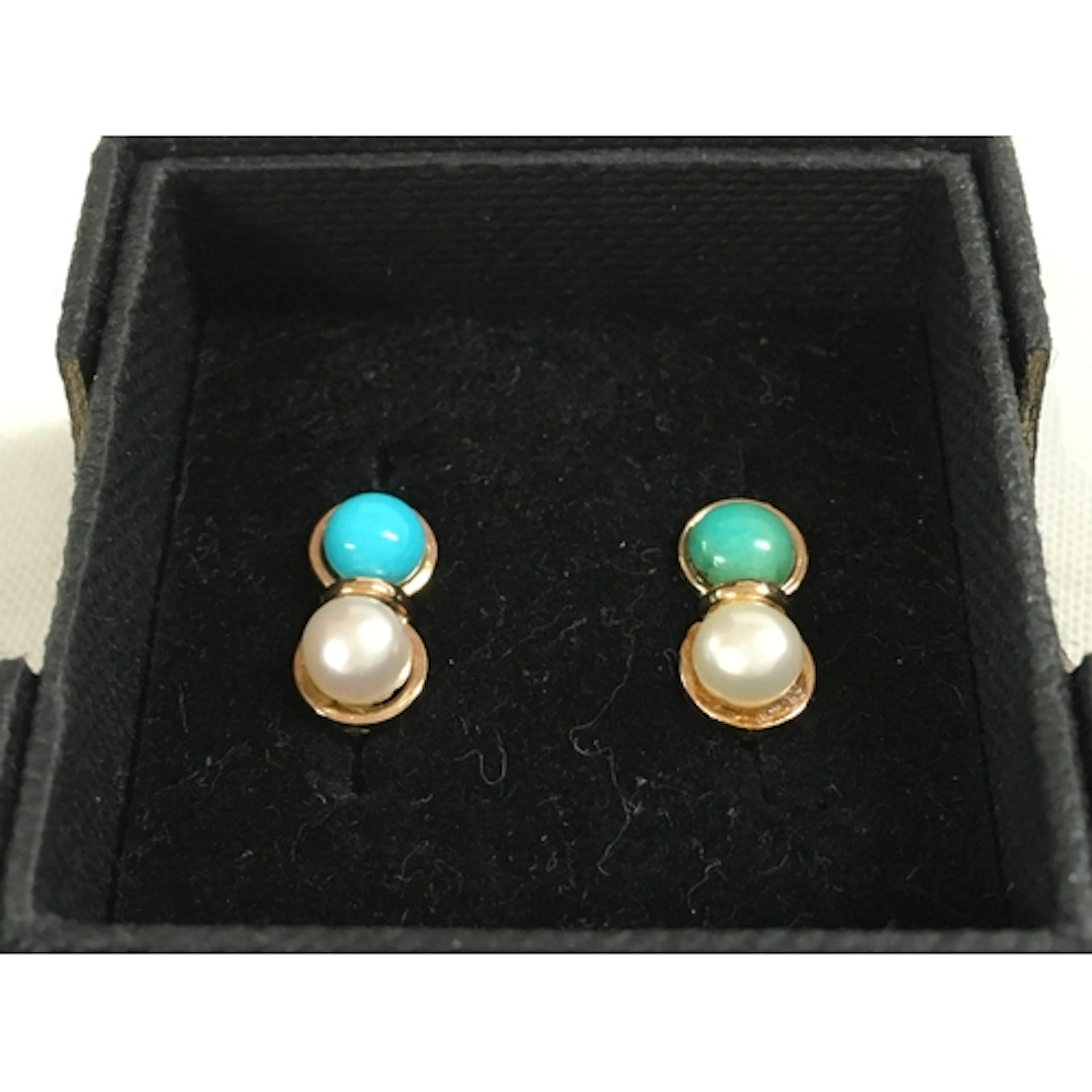 9ct gold cultured pearls and turquoise stone ears