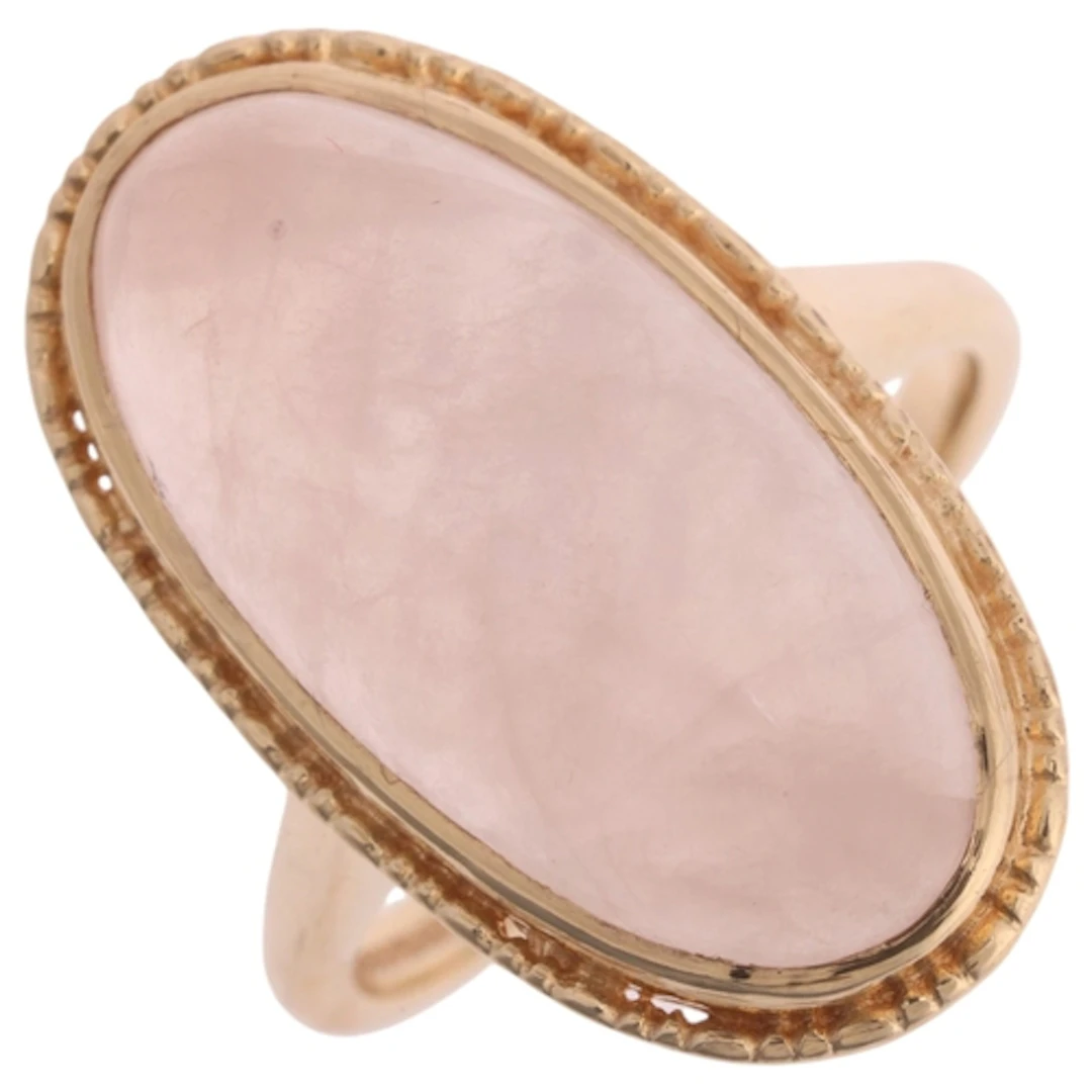 A Vintage 9ct gold rose quartz ring, rub-over set with oval ...