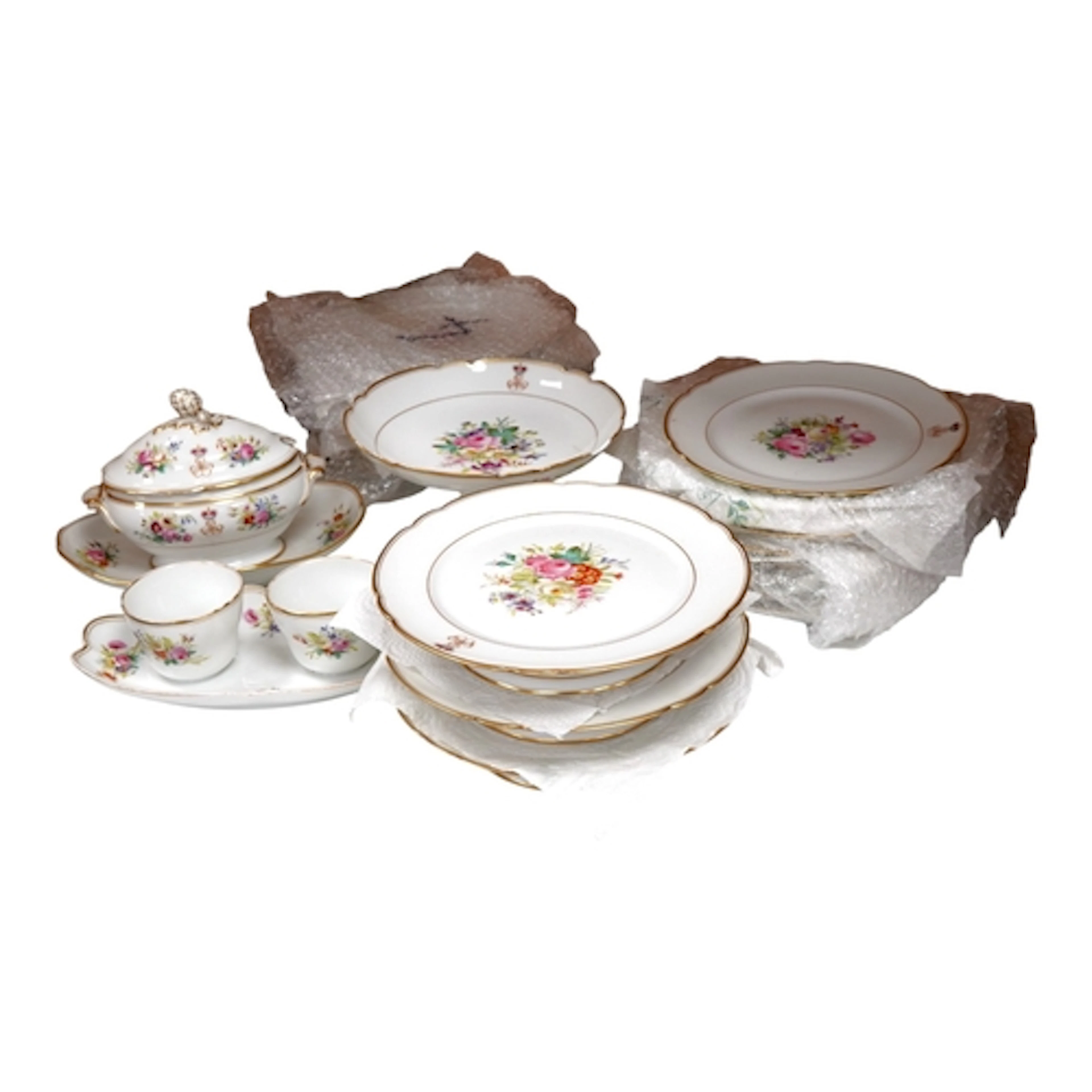 A French porcelain twenty four piece dinner service, hand pa...