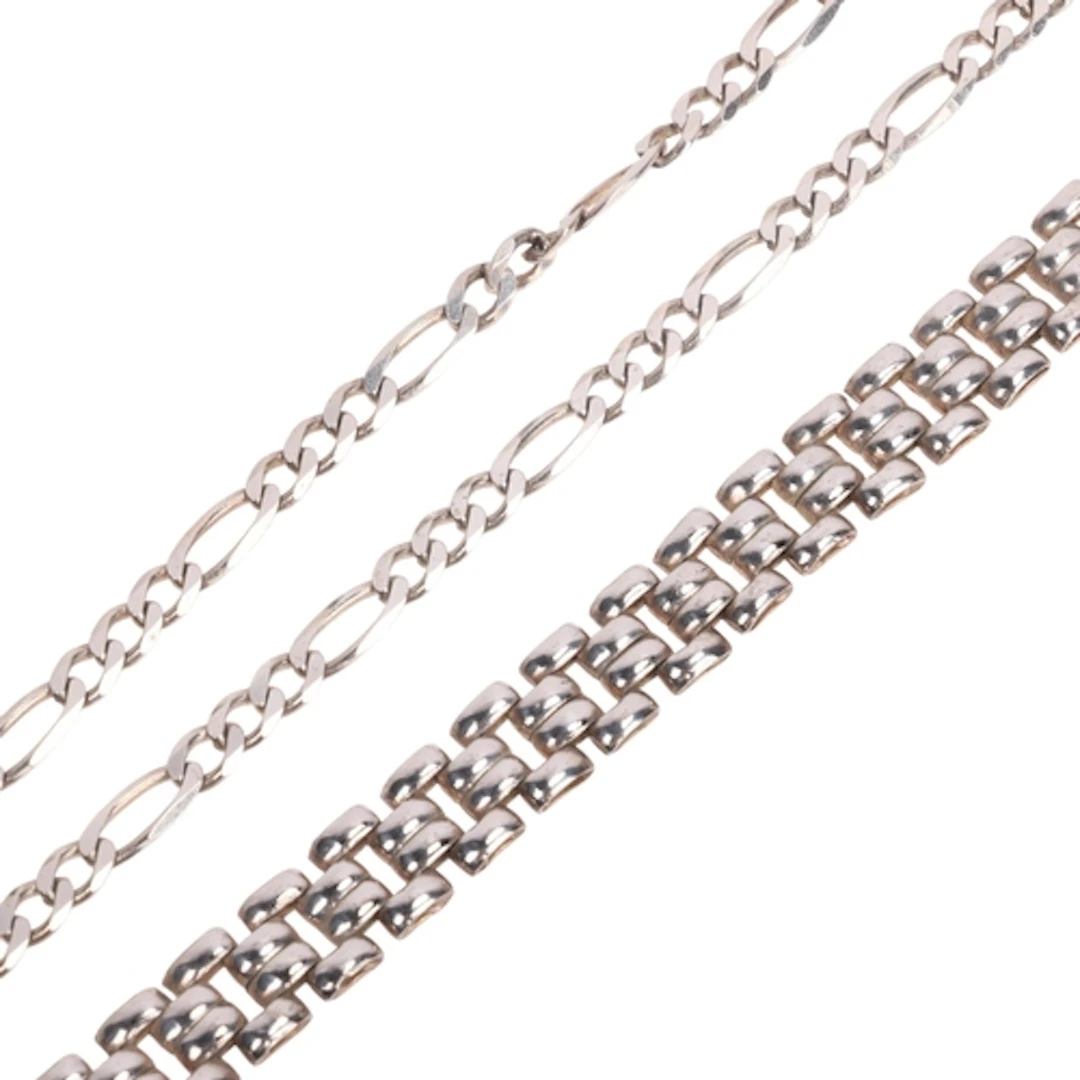 An Italian silver gatelink bracelet, and figaro link chain n...
