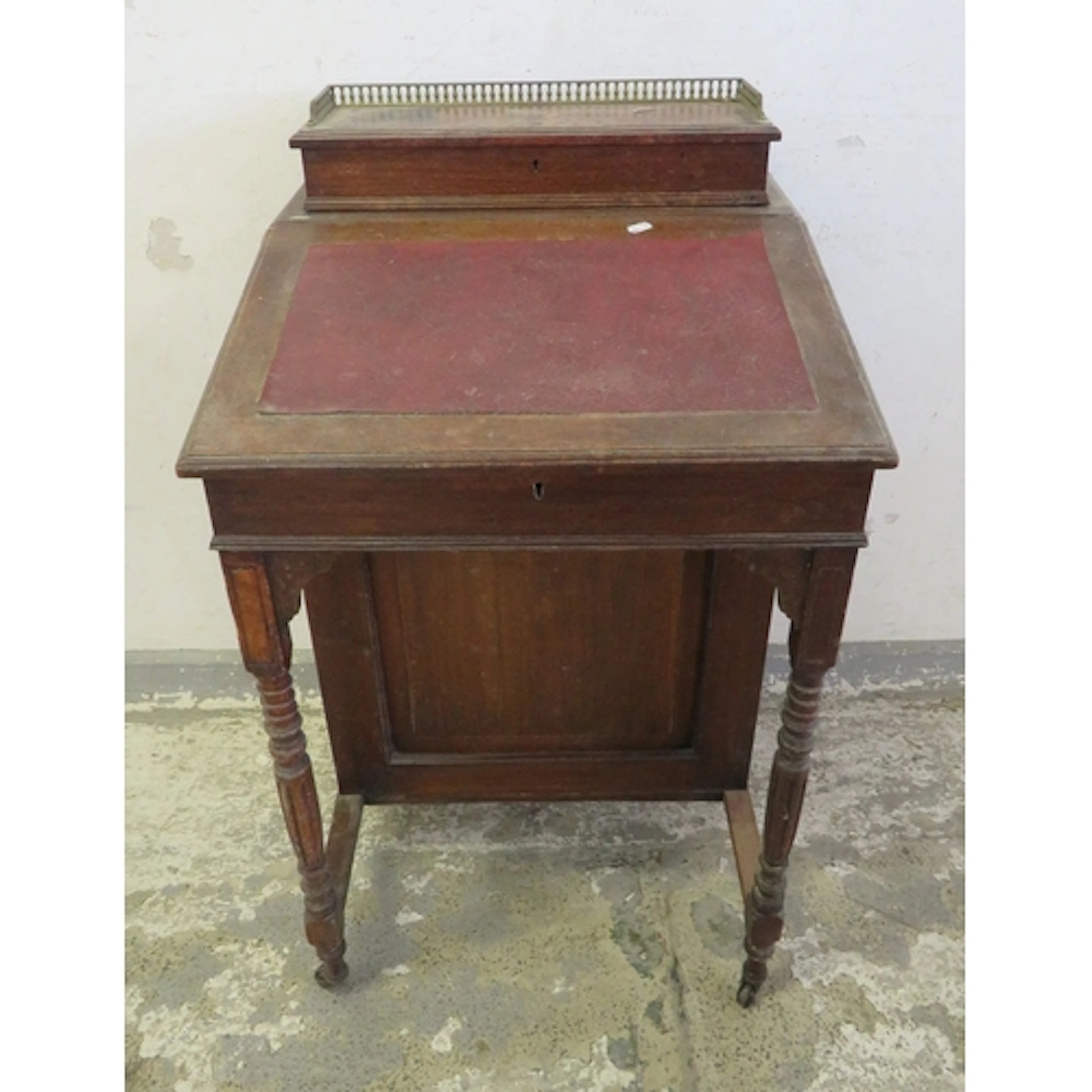 Antique Mahogany Davenport with gilt trim, interior with pig...