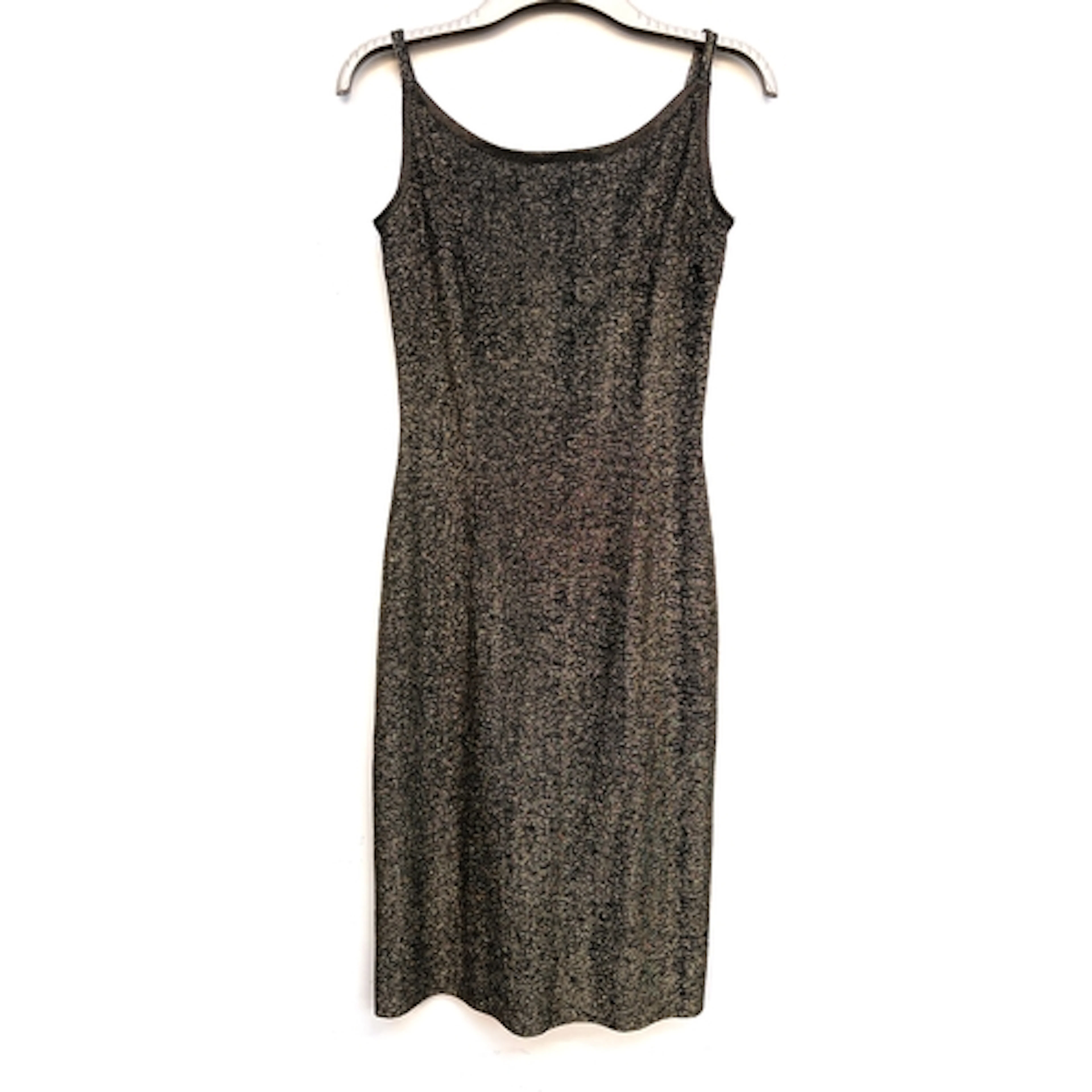 A vintage Susan Small black and gold metallic sleeveless dre...
