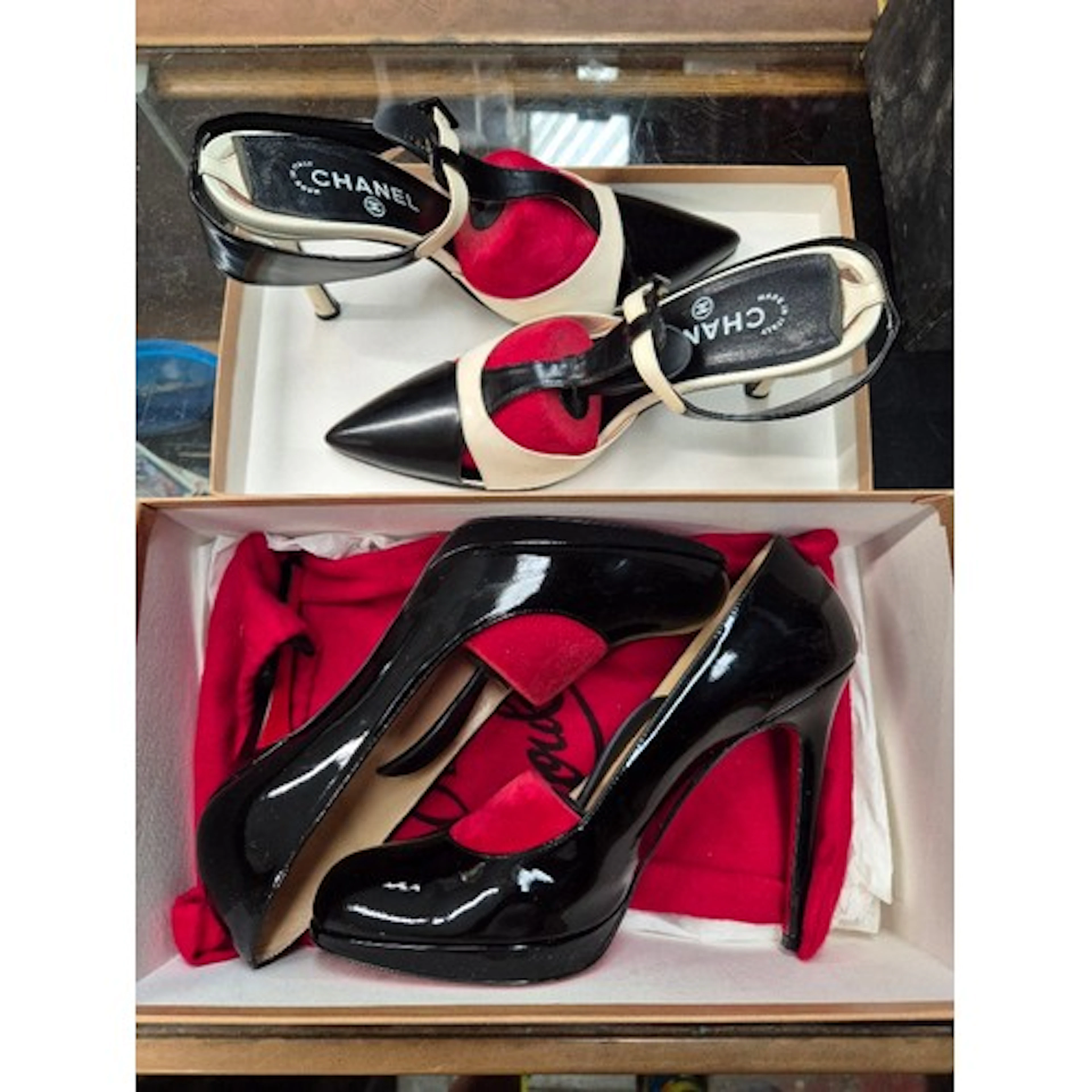Pair of Chanel size 40 leather shoes and a pair of Christia...