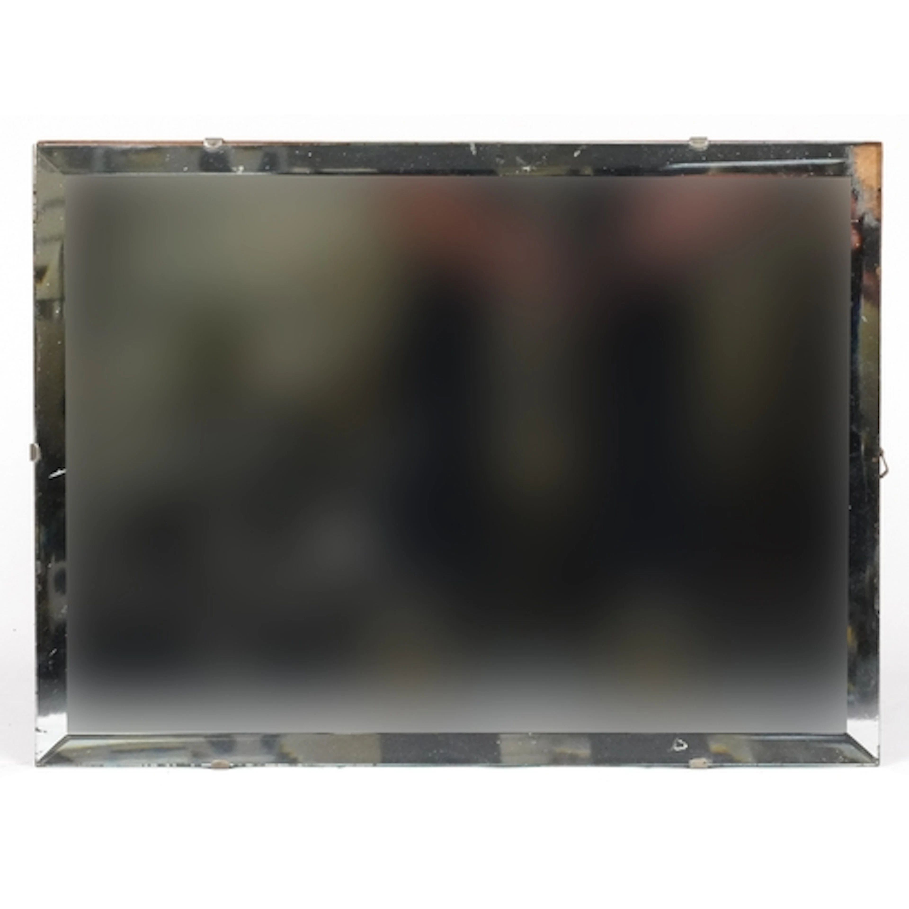 Rectangular wall mirror with bevelled glass, 48cm x 36cm.