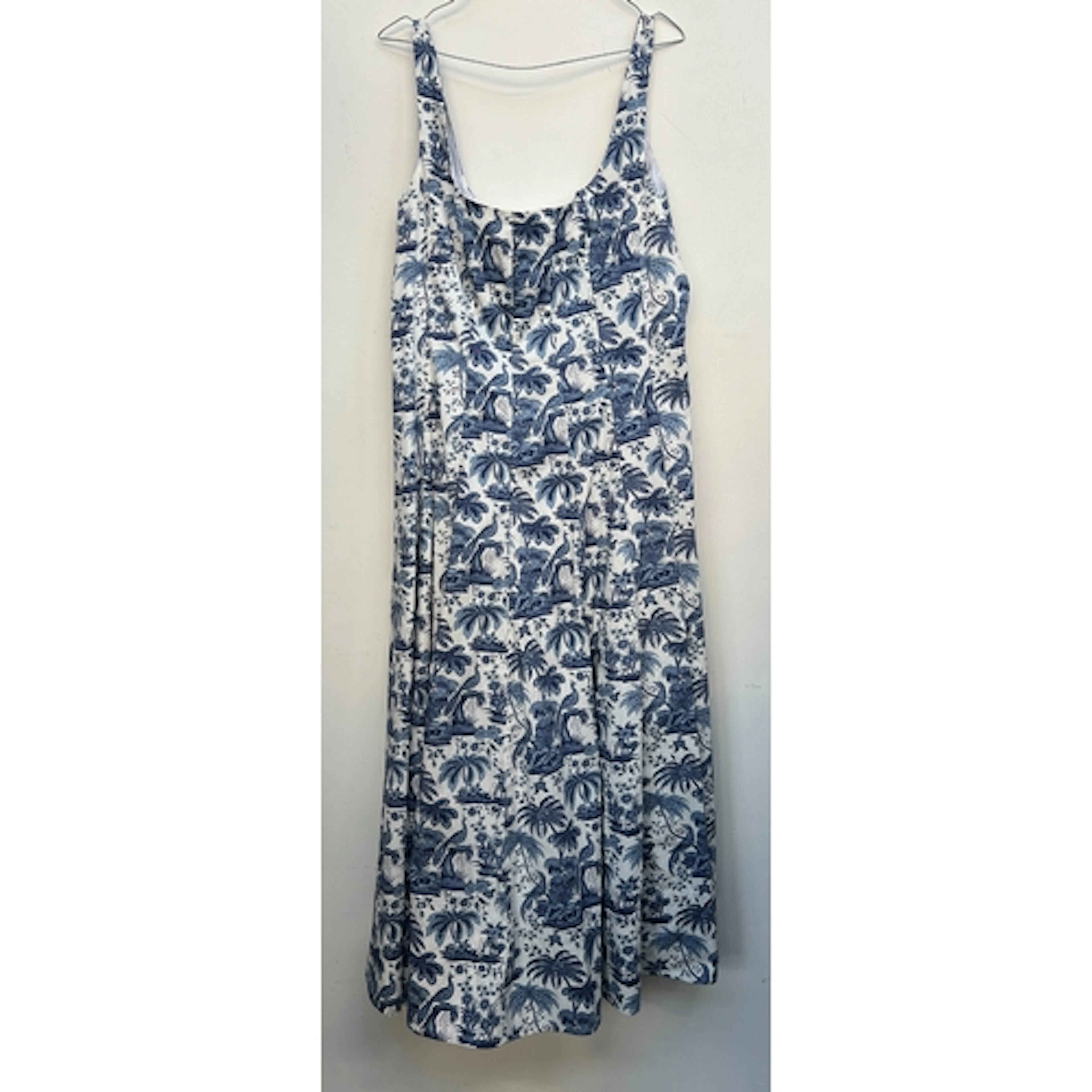 A Staud cotton sleeveless 'Wells' midi dress in a blue and w...