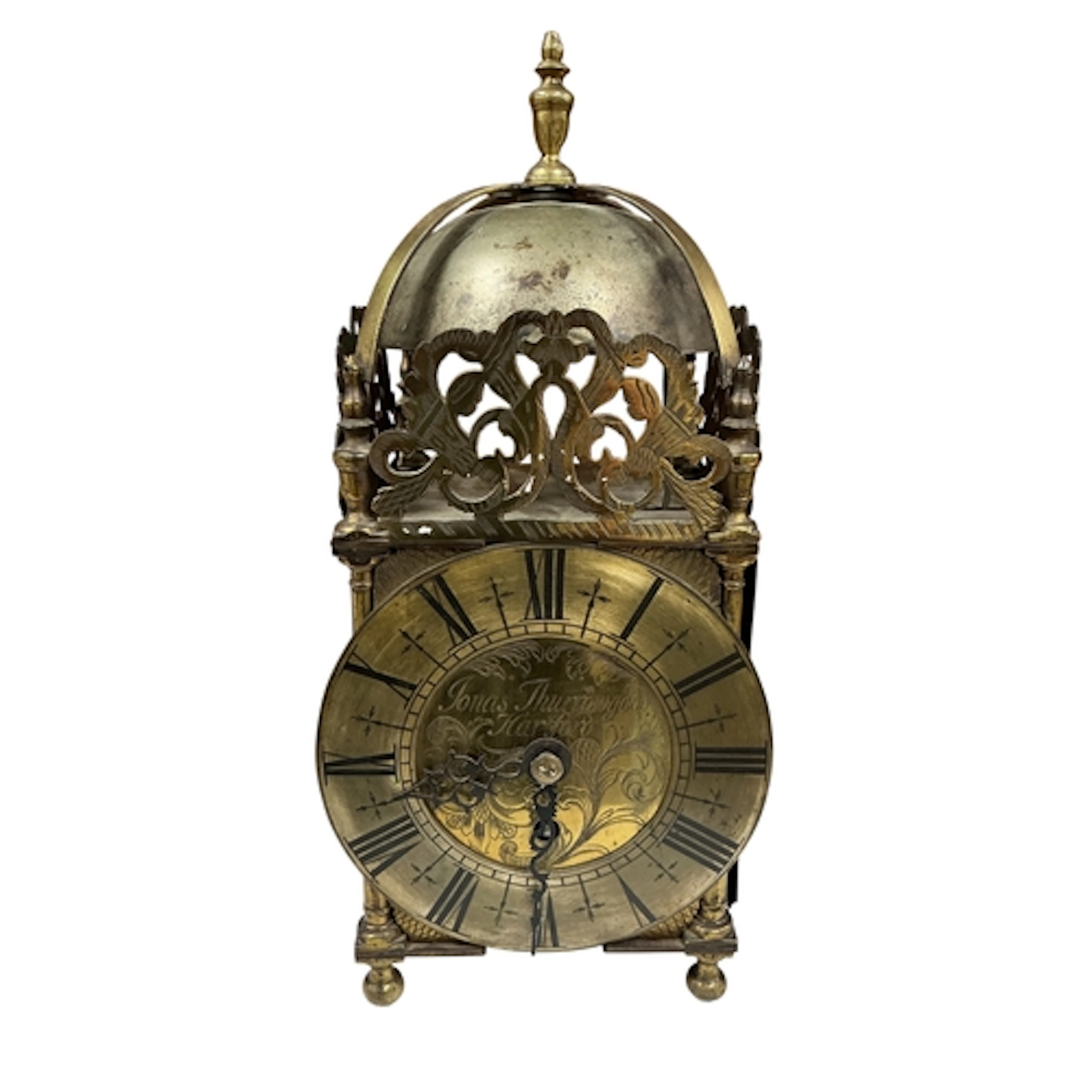An 18th century style brass and steel lantern clock, dial ma...