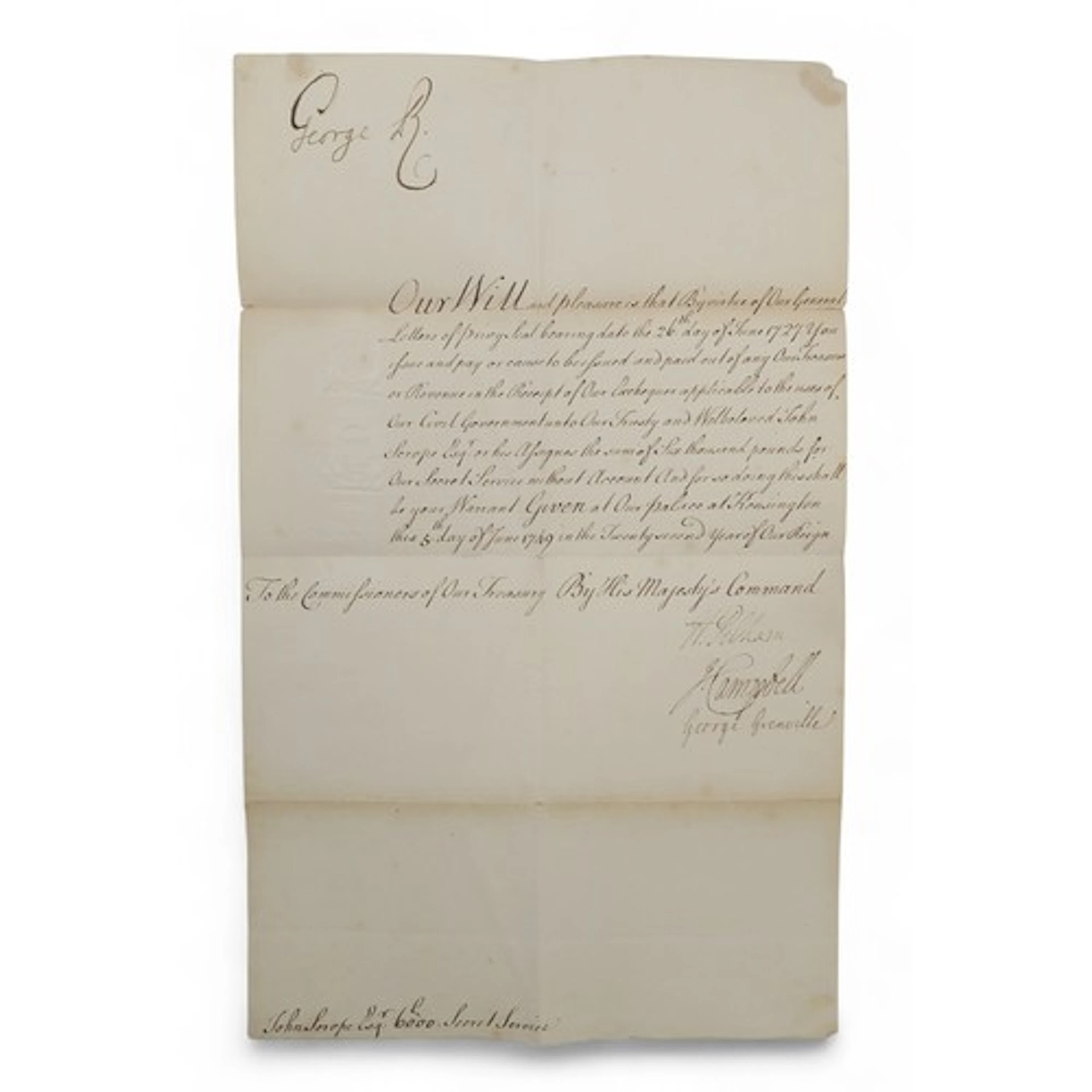 18th CENTURY ESPIONAGE A document signed by King George II, ...