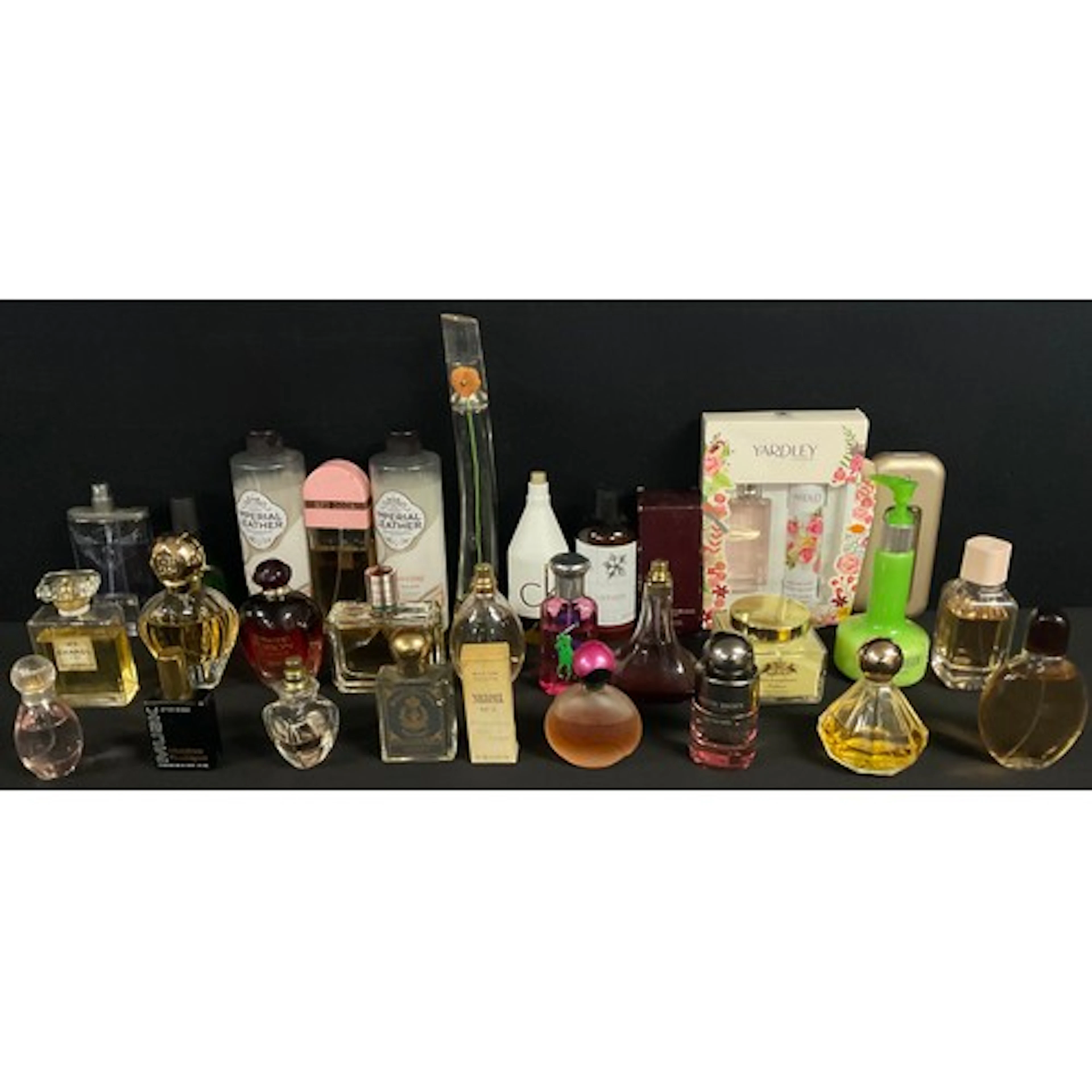 Perfumes and skin care, including Chanel No. 5, Estee Lauder...