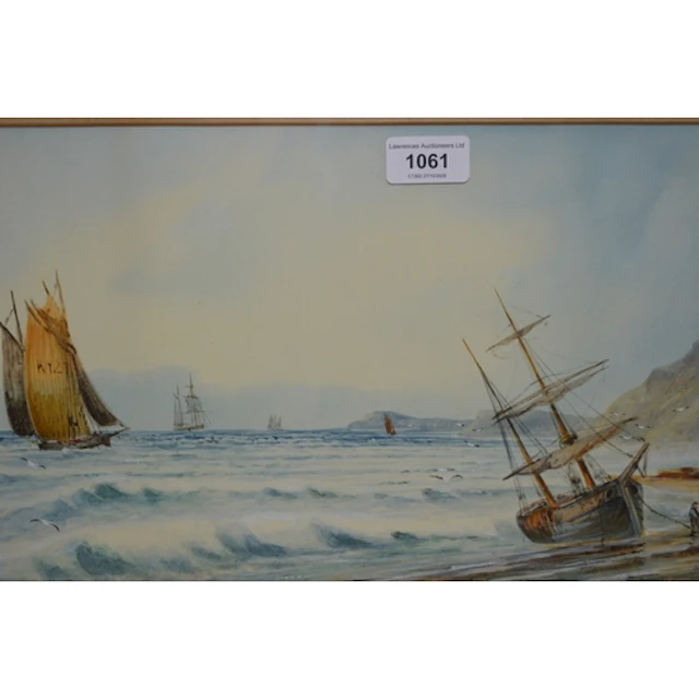 J. Geldard-Walton, watercolour, coastal scene with various b...
