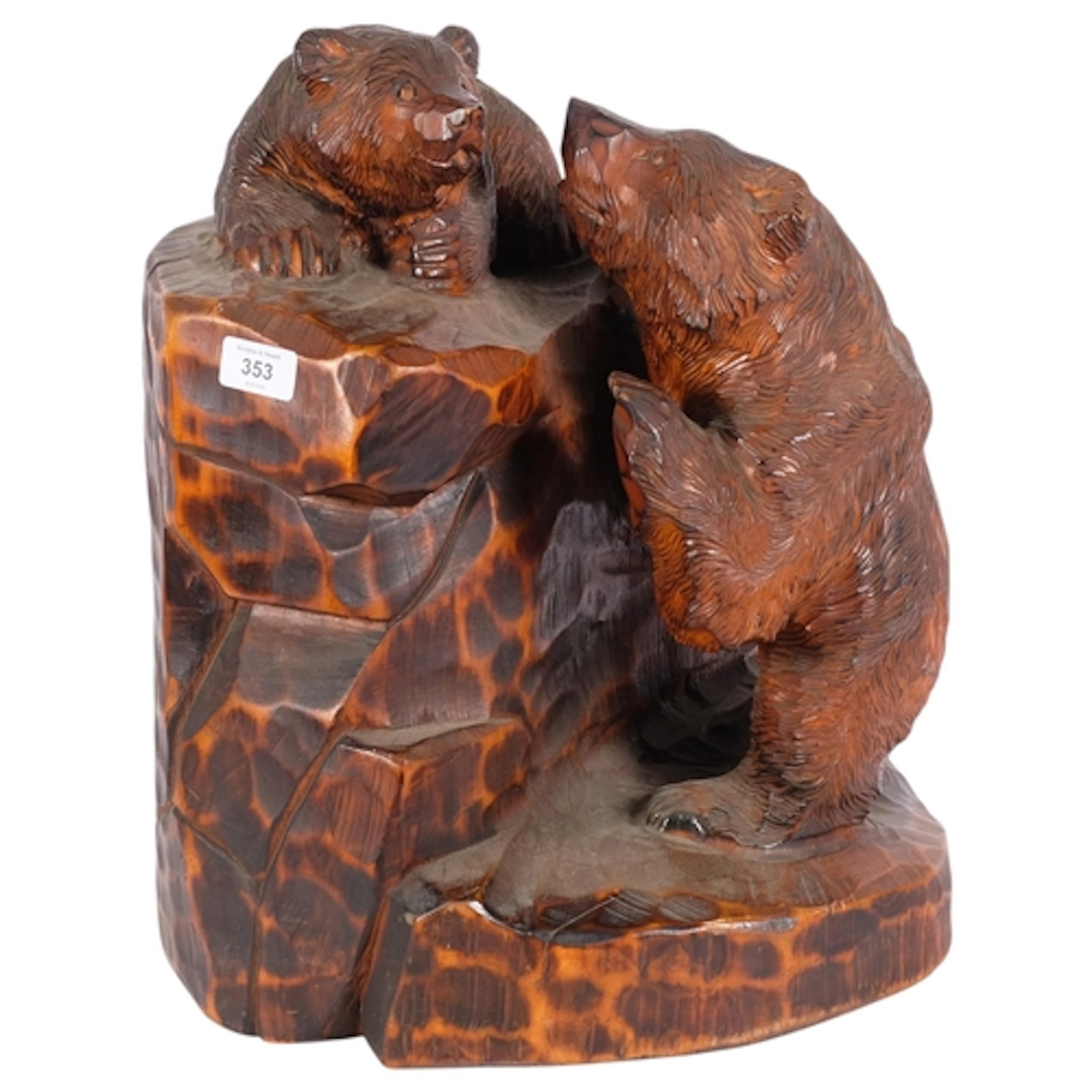 A Japanese Folk Art Kibori Kuma carving, depicting 2 bears, ...