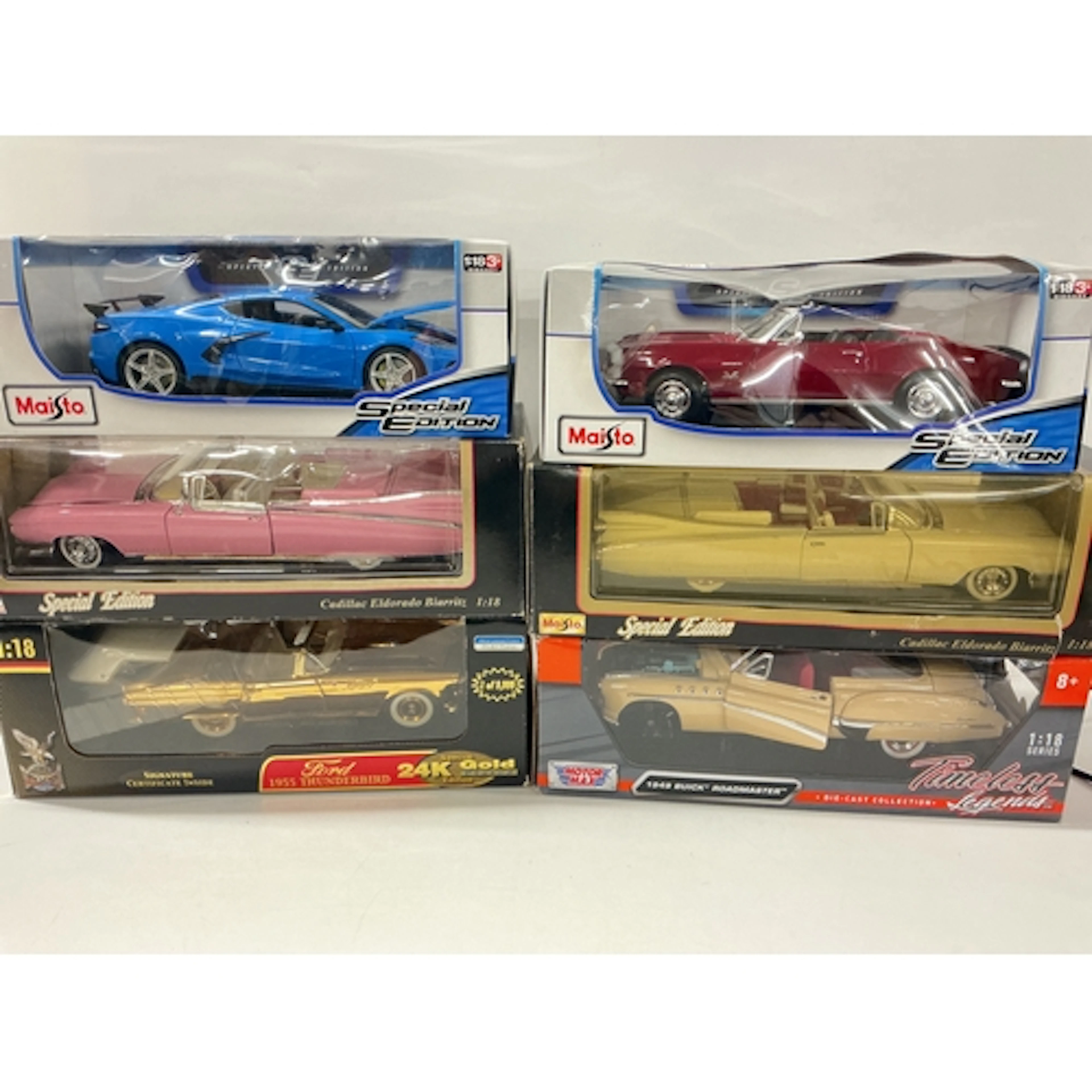 6 Boxed 1/18 Scale Diecast Cars. Including Maisto Etc. No Re...