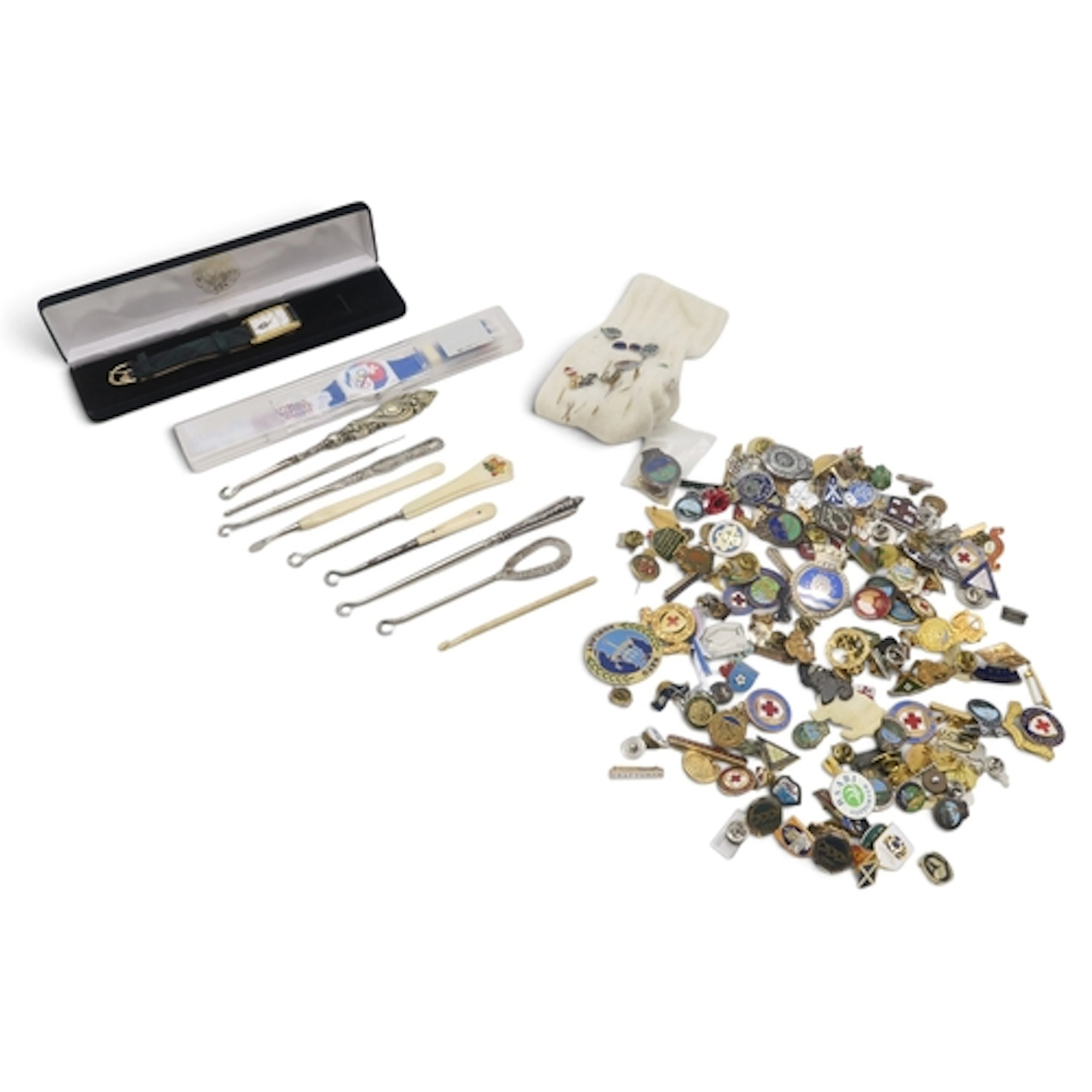 A mixed lot, to include a silver-handled button hook with as...