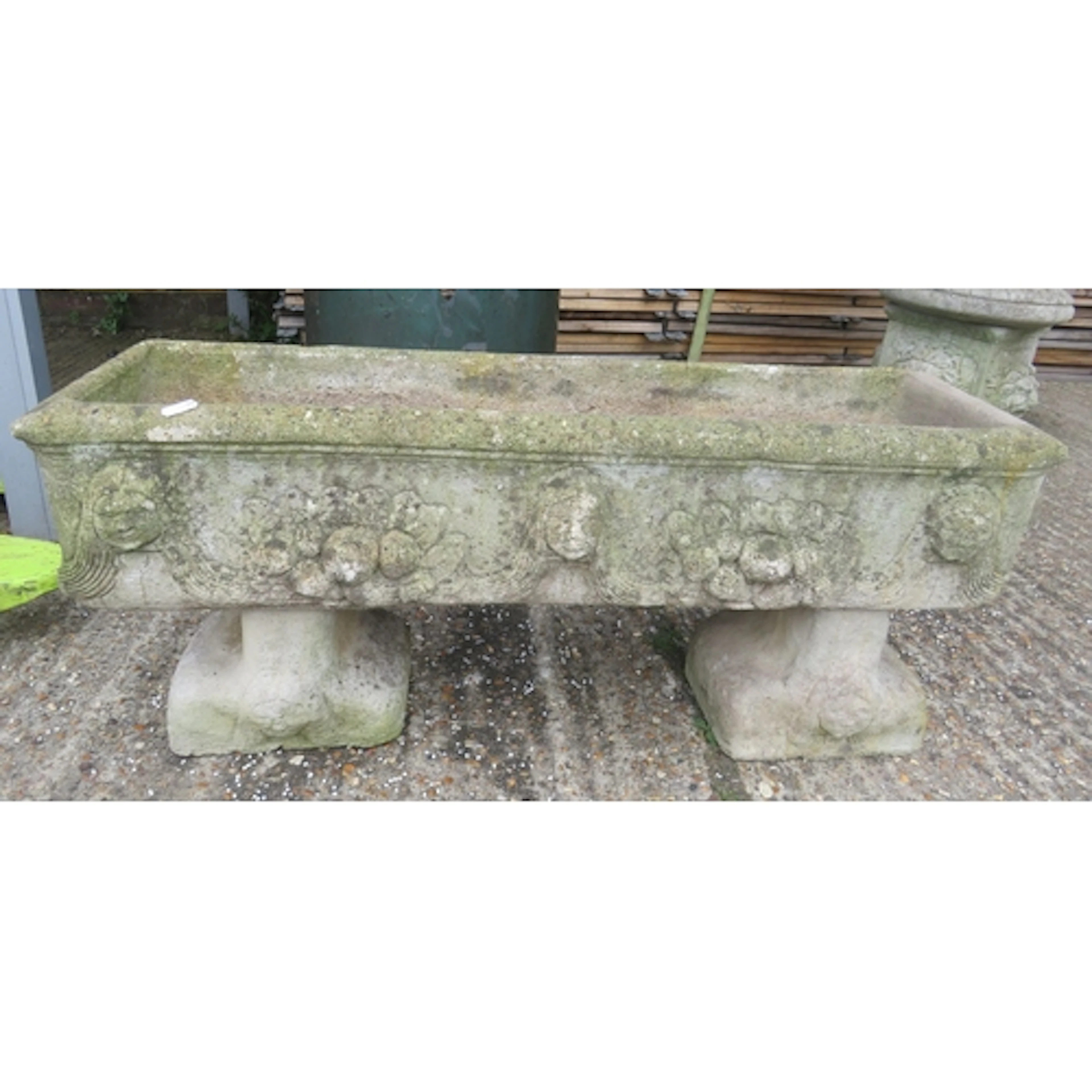 Concrete Trough/Planter on 2 supports, with Art Nouveau styl...