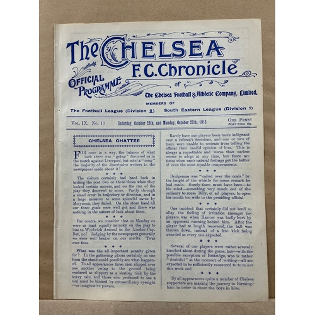 1913 - 1914 Chelsea v West Ham Football Programme: Ex bound ...