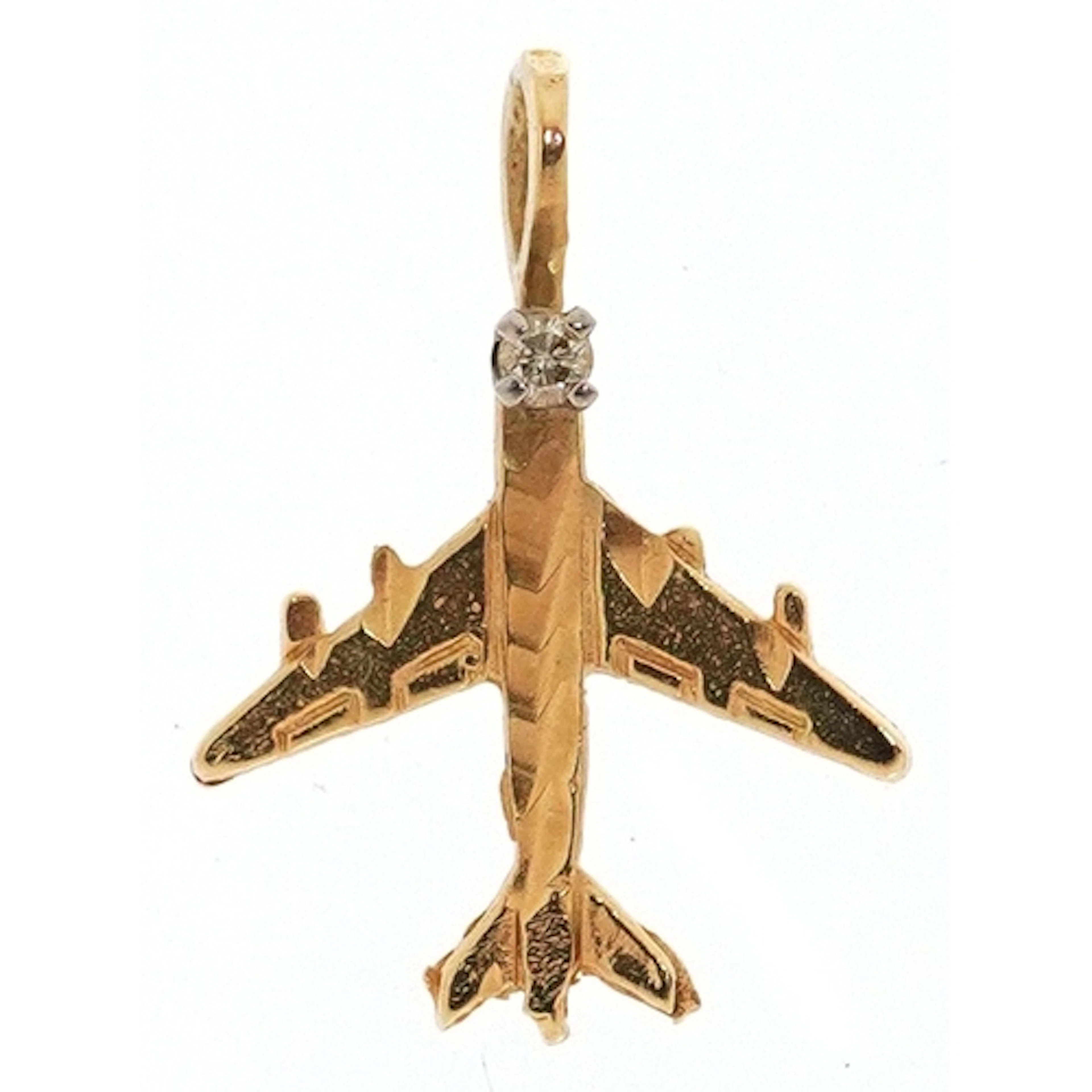 14K gold diamond aeroplane pendant, 1.6cm high, 0.4g.