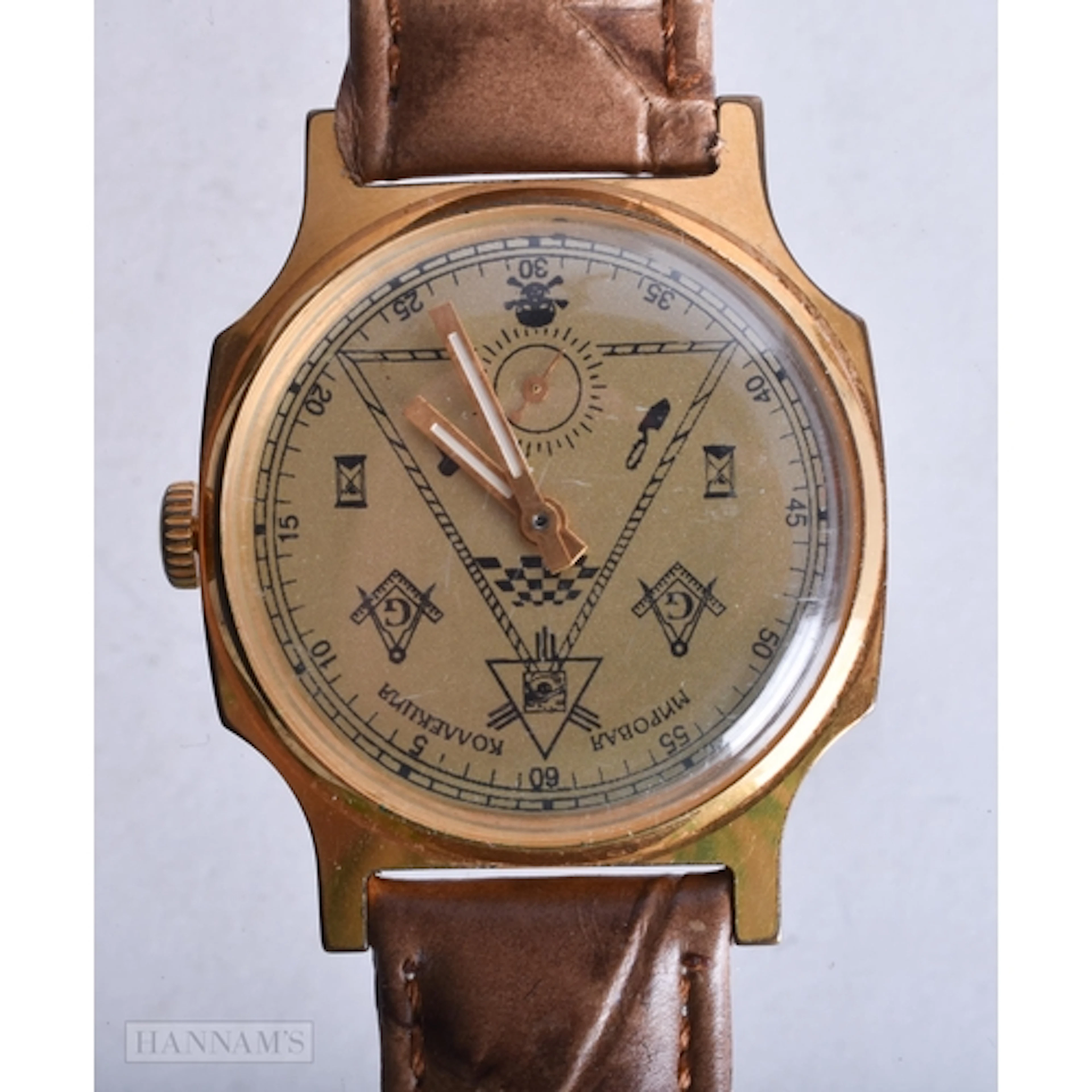 A RUSSIAN MASONIC WRIST WATCH. Running. 3.25 cm wide.