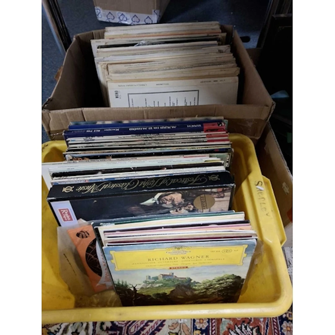 TWO BOXES OF CLASSICAL MUSIC VINYL ALBUMS covering composers...