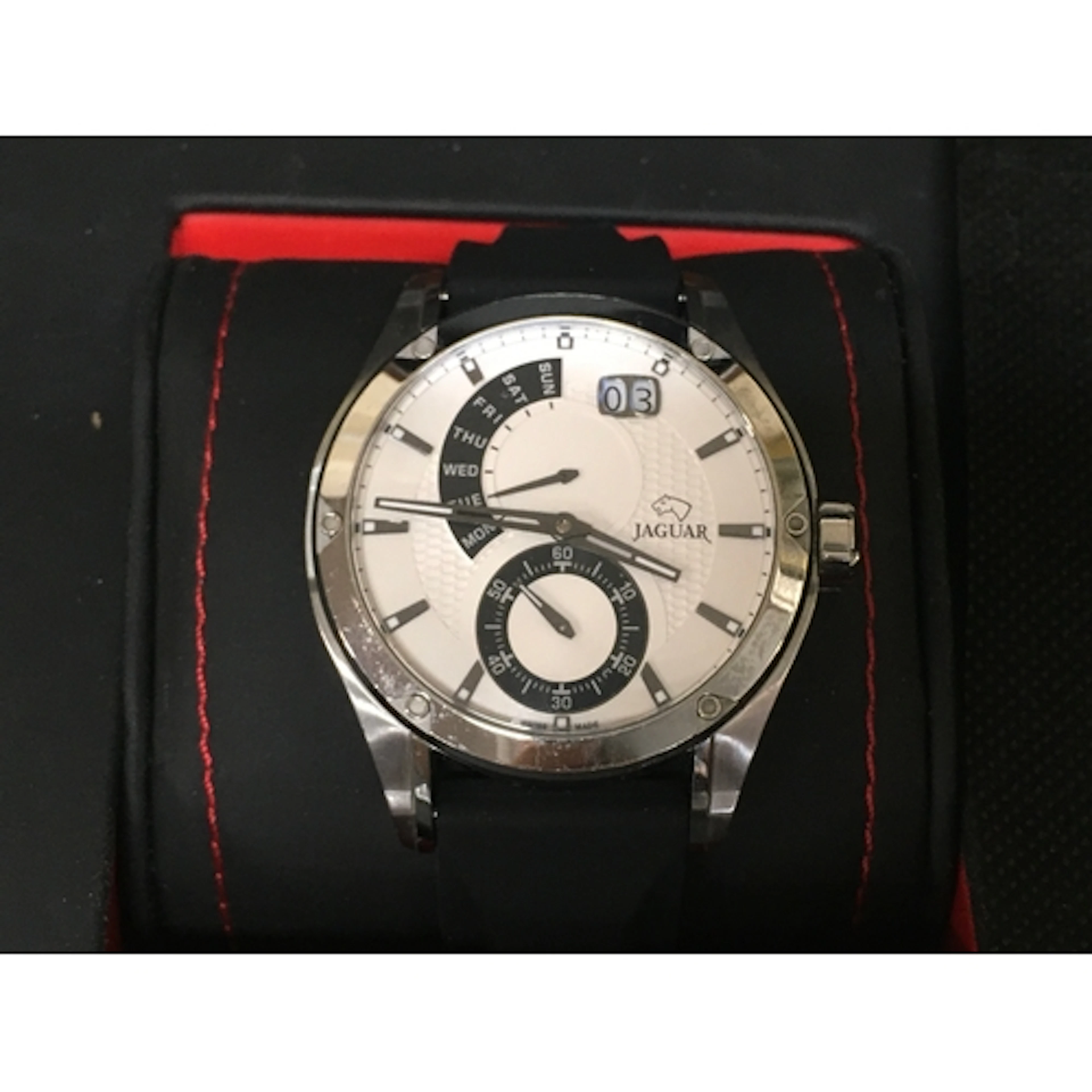 Jaguar Special Edition wristwatch featuring a clean white di...