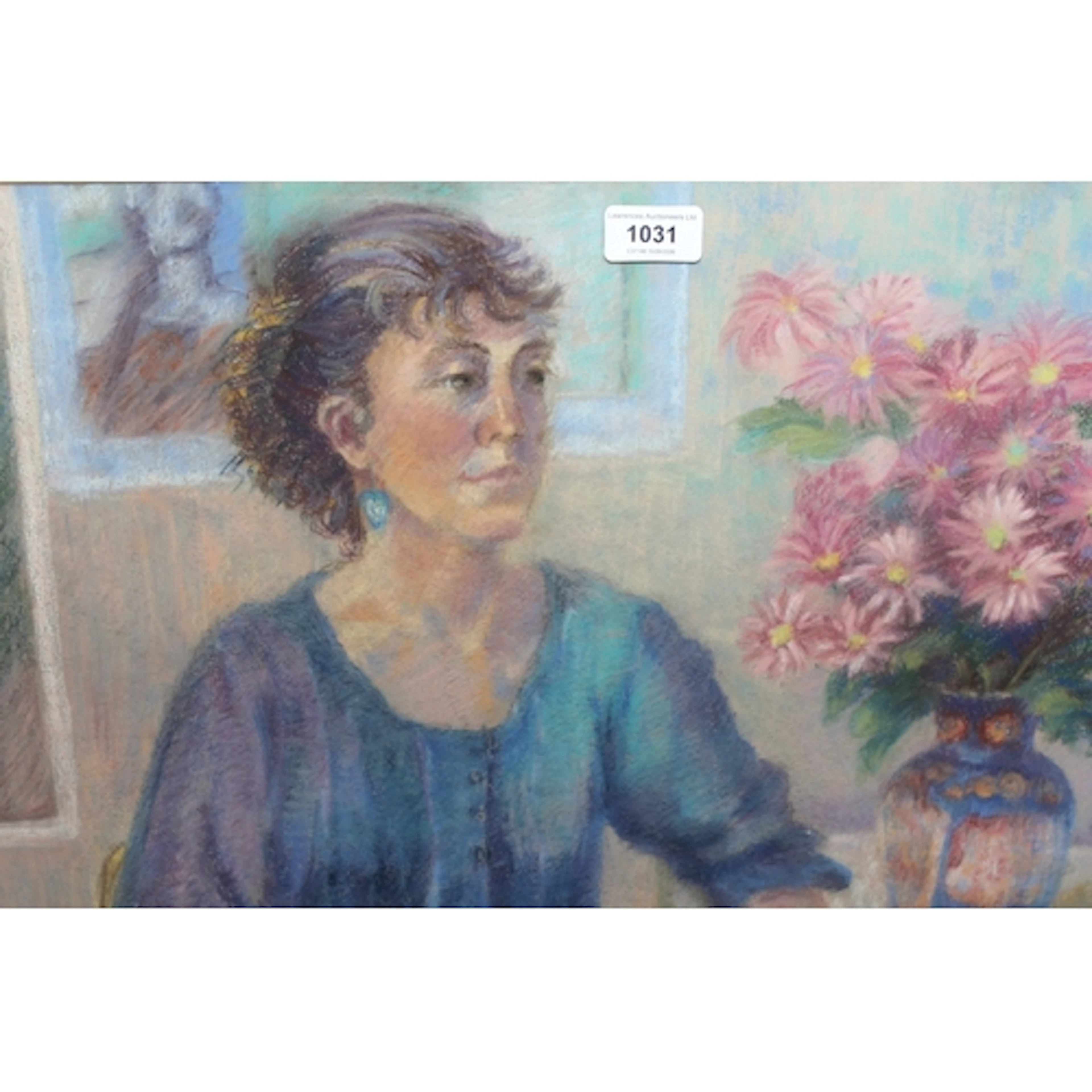 Annette Clark, pastel drawing, portrait of a lady seated bes...