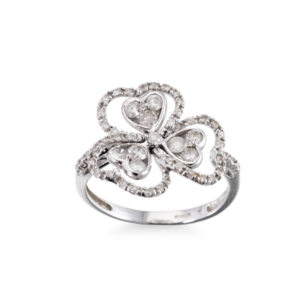A DIAMOND CLUSTER CLOVER RING, mounted in 9ct white gold, si...