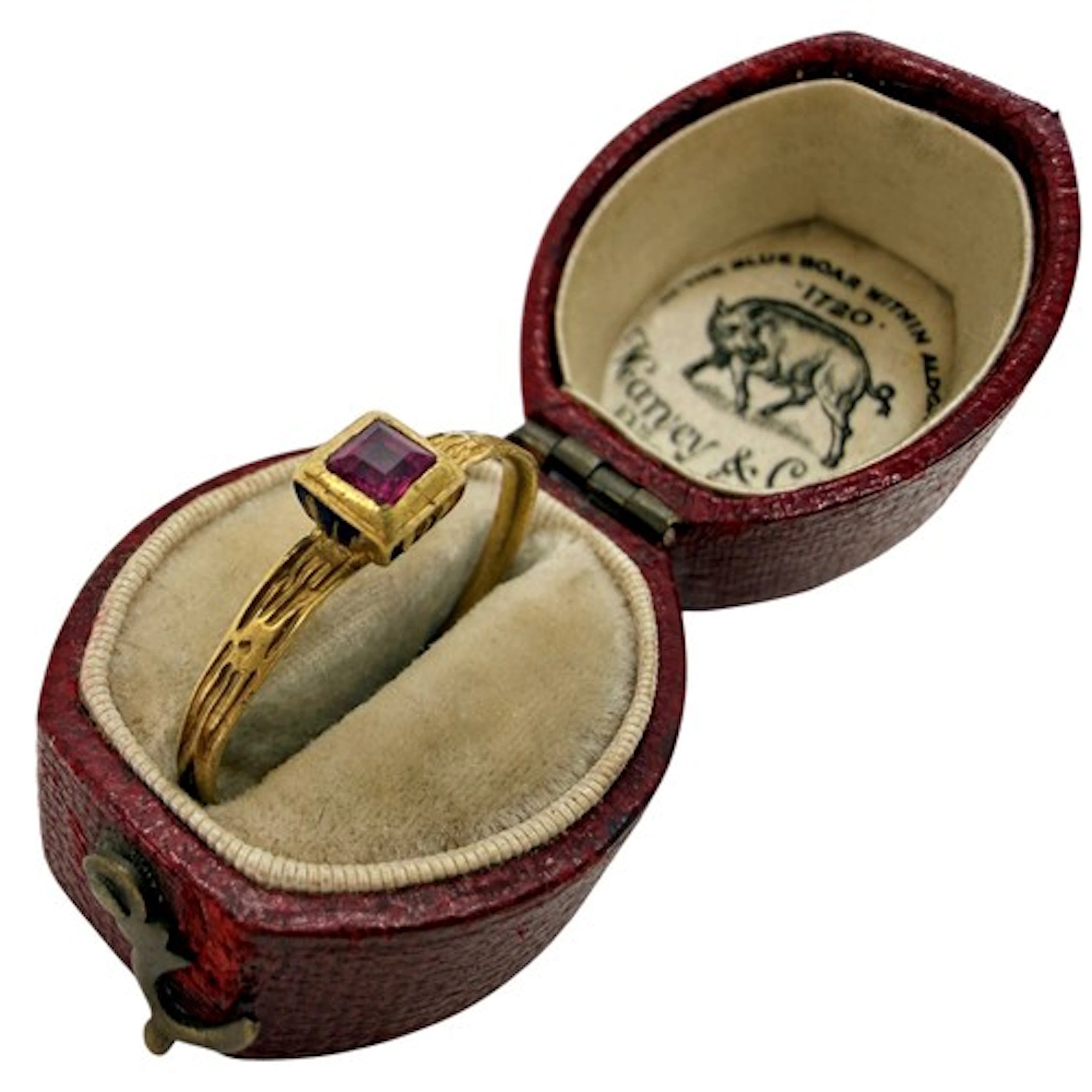 A Renaissance gold ring set with a rectangular faceted ruby ...
