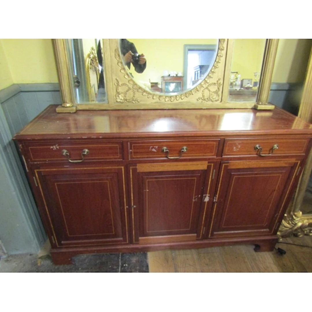 Mahogany Three Door Cabinet with Three Drawers to Apron Abov...