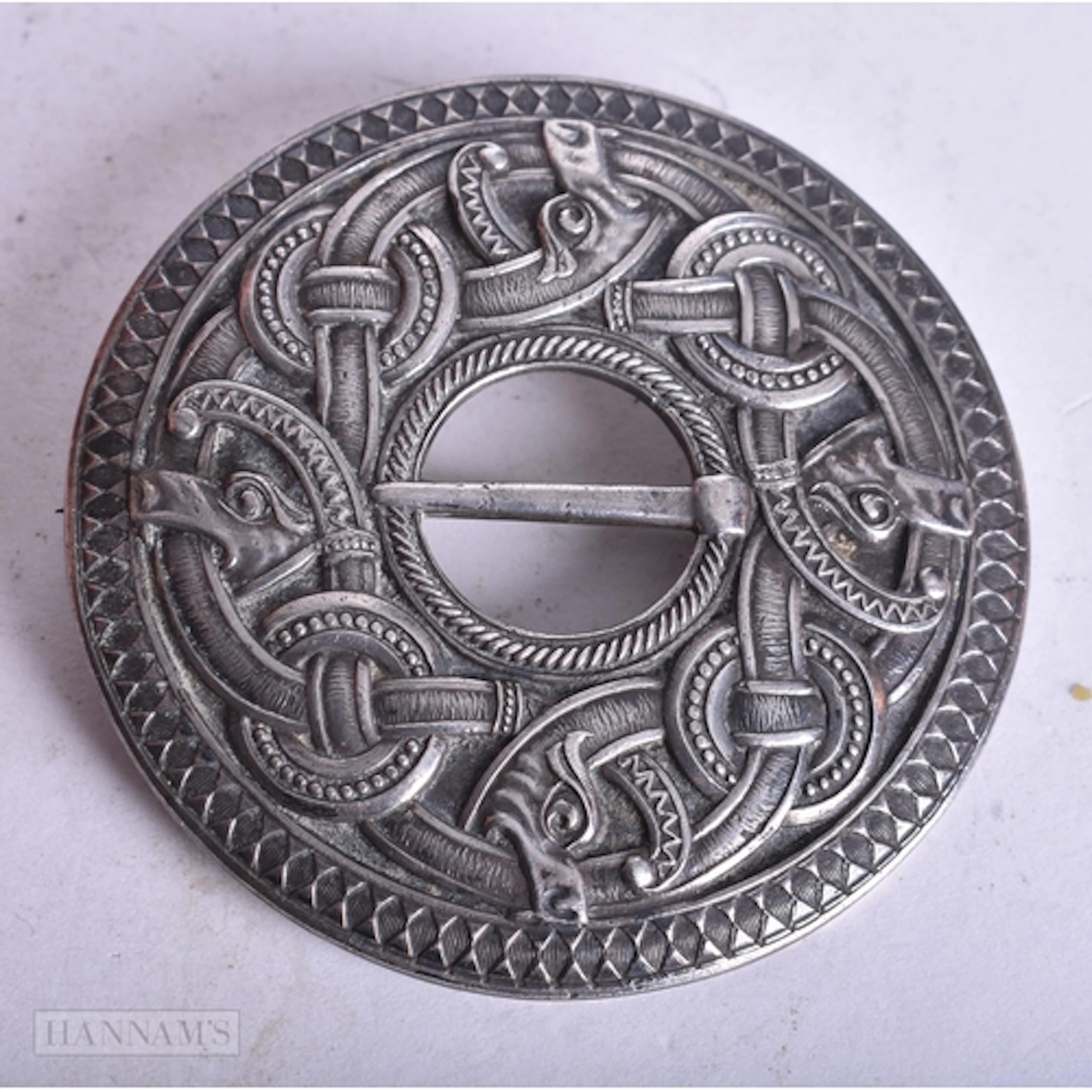 830 Silver Norwegian Brooch w/ Celtic Dragon Design (27g). 5...