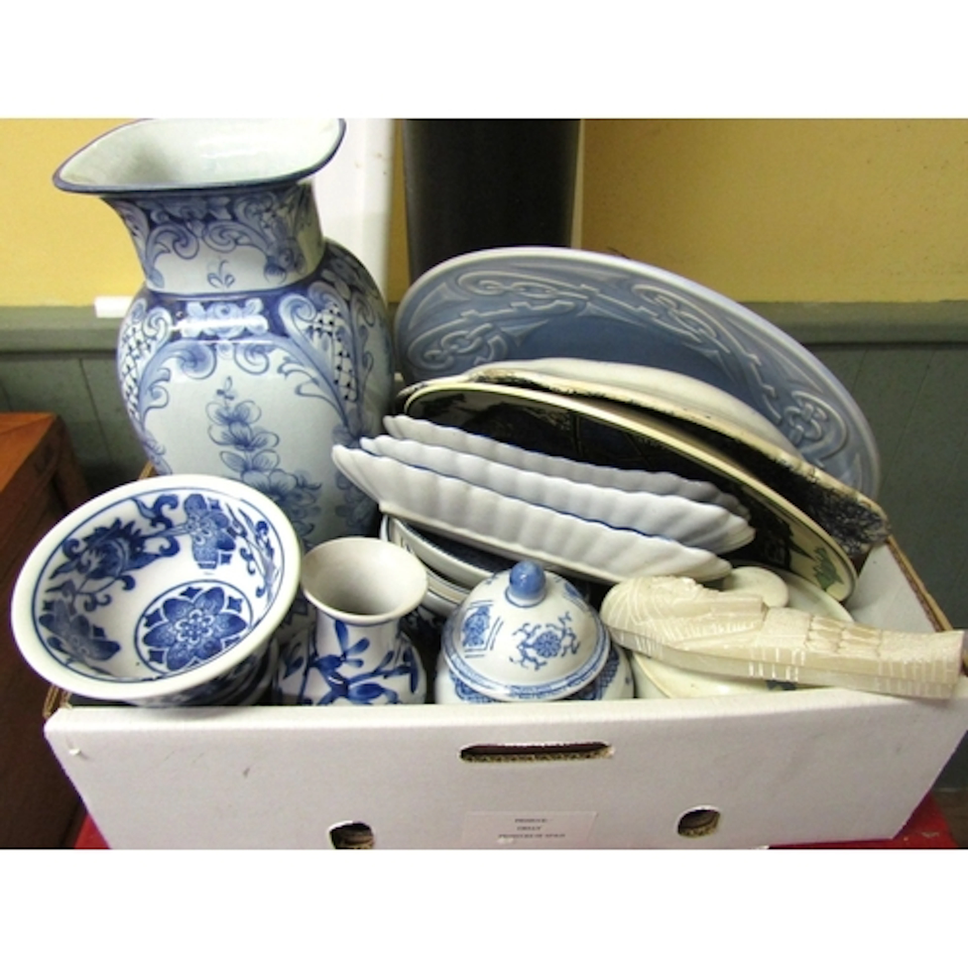 Box of Various Blue and White Porcelain, etc. Quantity as Ph...