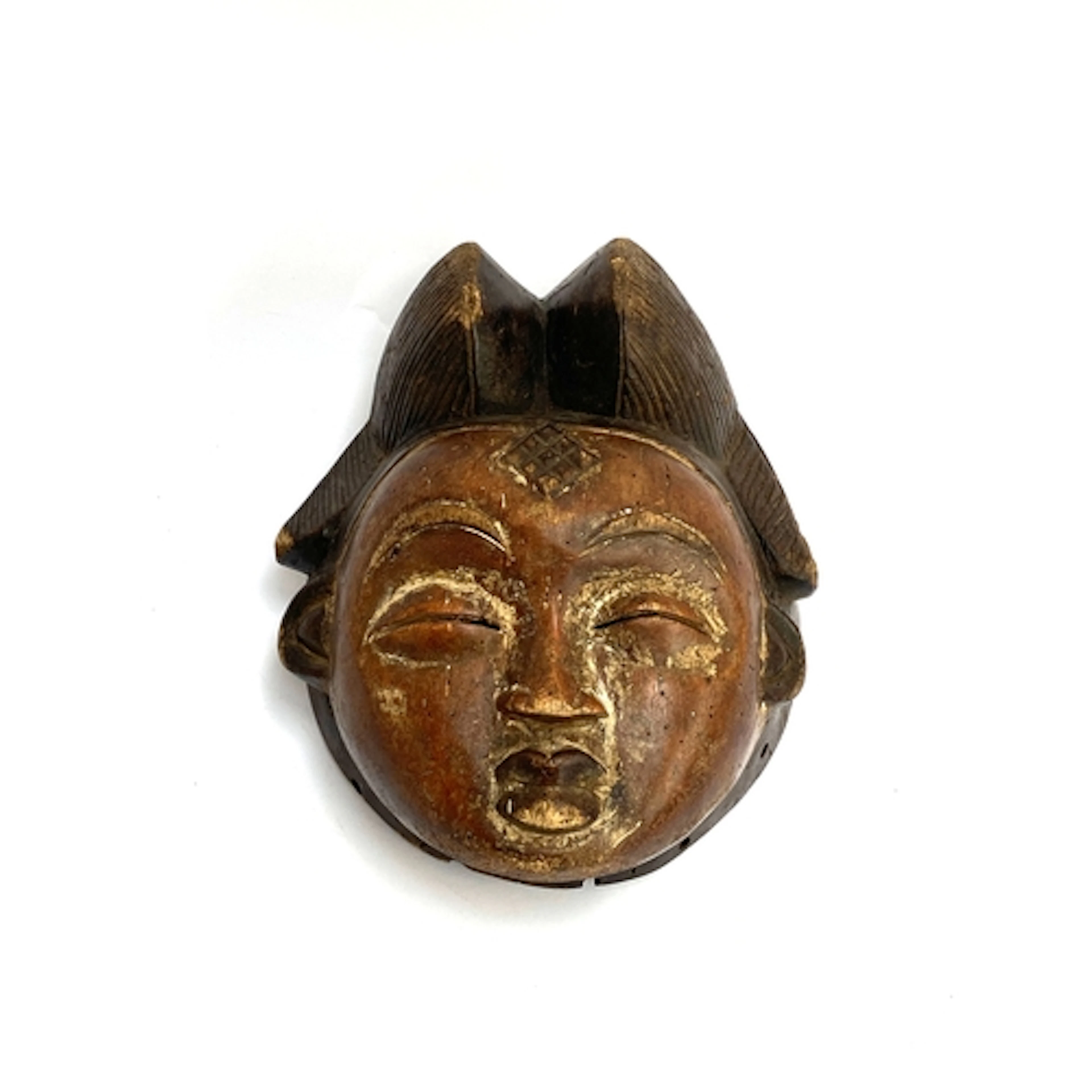 An African Gabon carved wooden Punu spirit maiden mask, 23cm...
