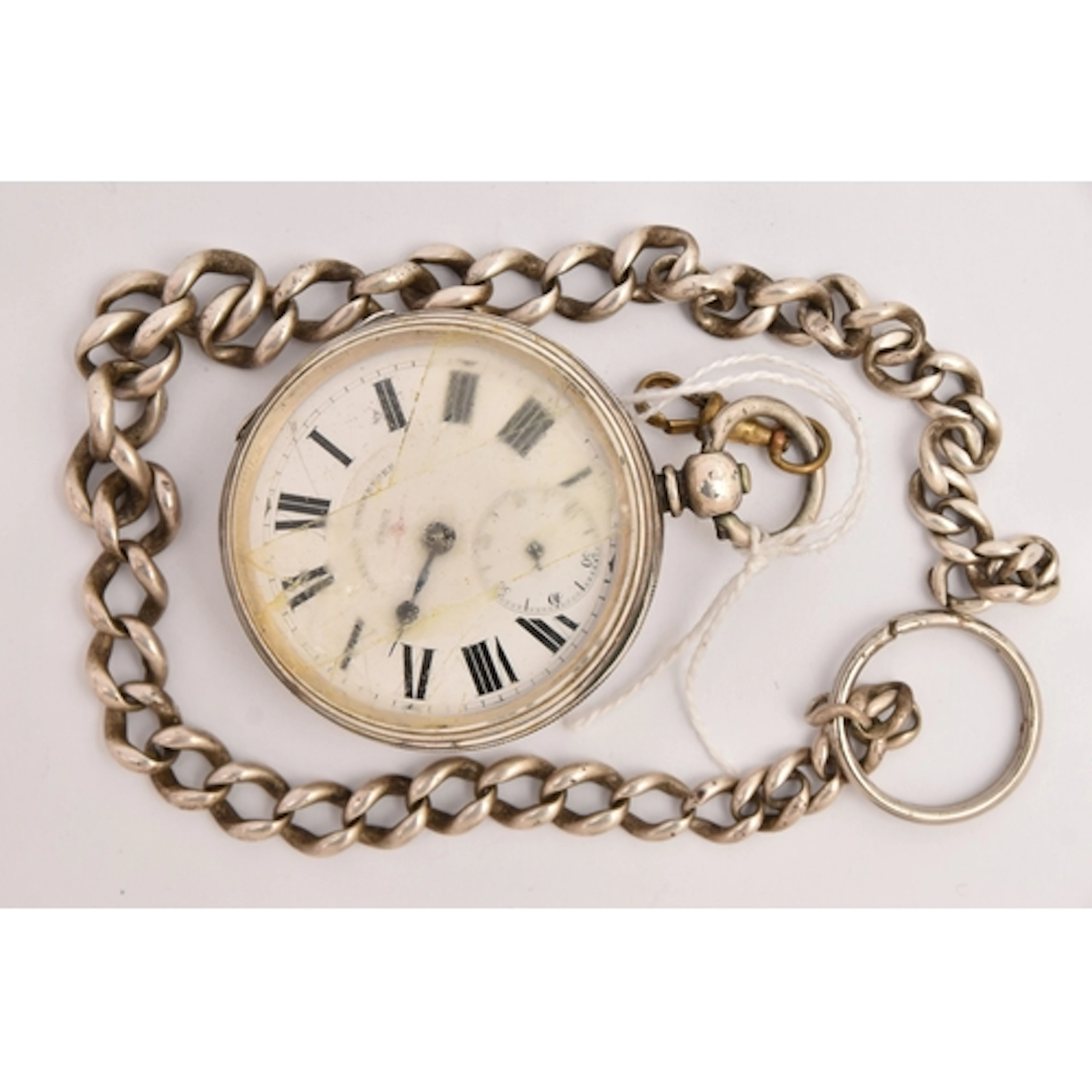 A LATE VICTORIAN SILVER OPEN FACE POCKET WATCH WITH ALBERT C...