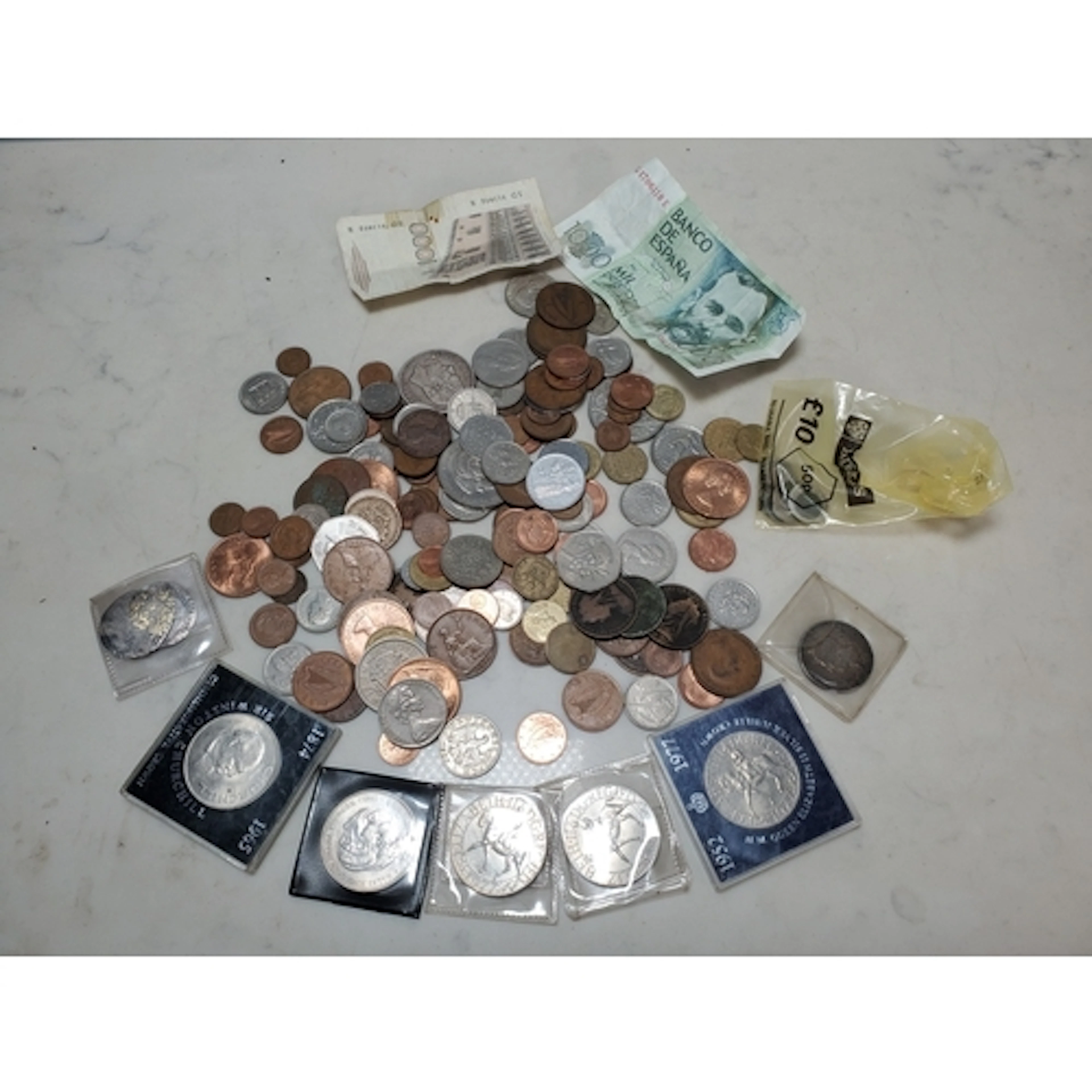 A bag of British & World Coins to include crown 1890, Belgia...