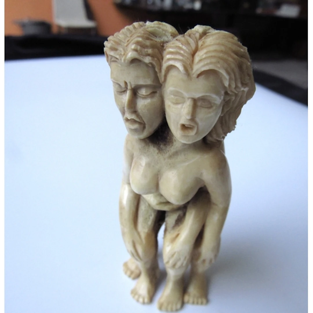 Erotic Carved Bone Figure Signed to Foot Approximately 7cm H...