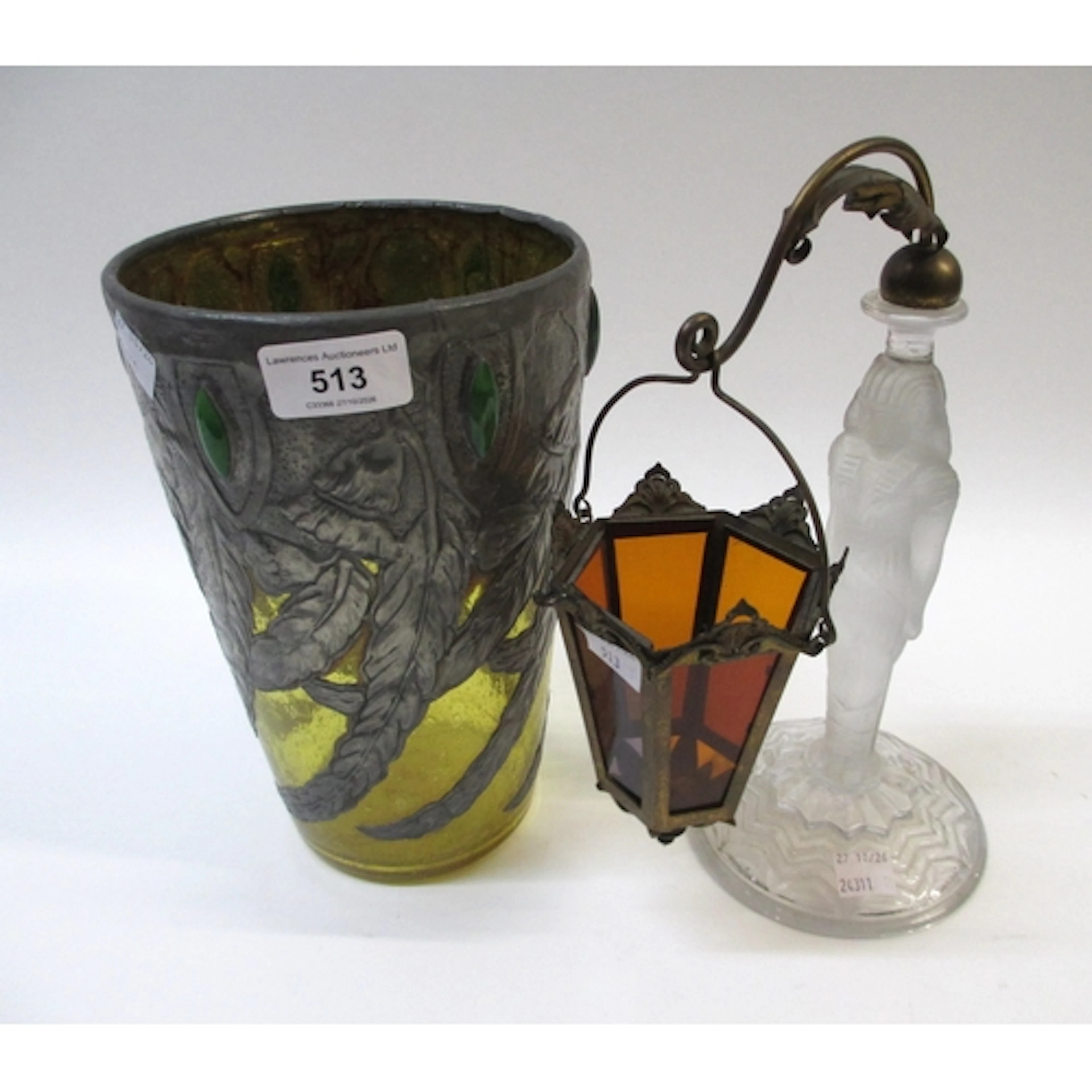 Art Deco frosted glass figural lamp, together with an Art No...