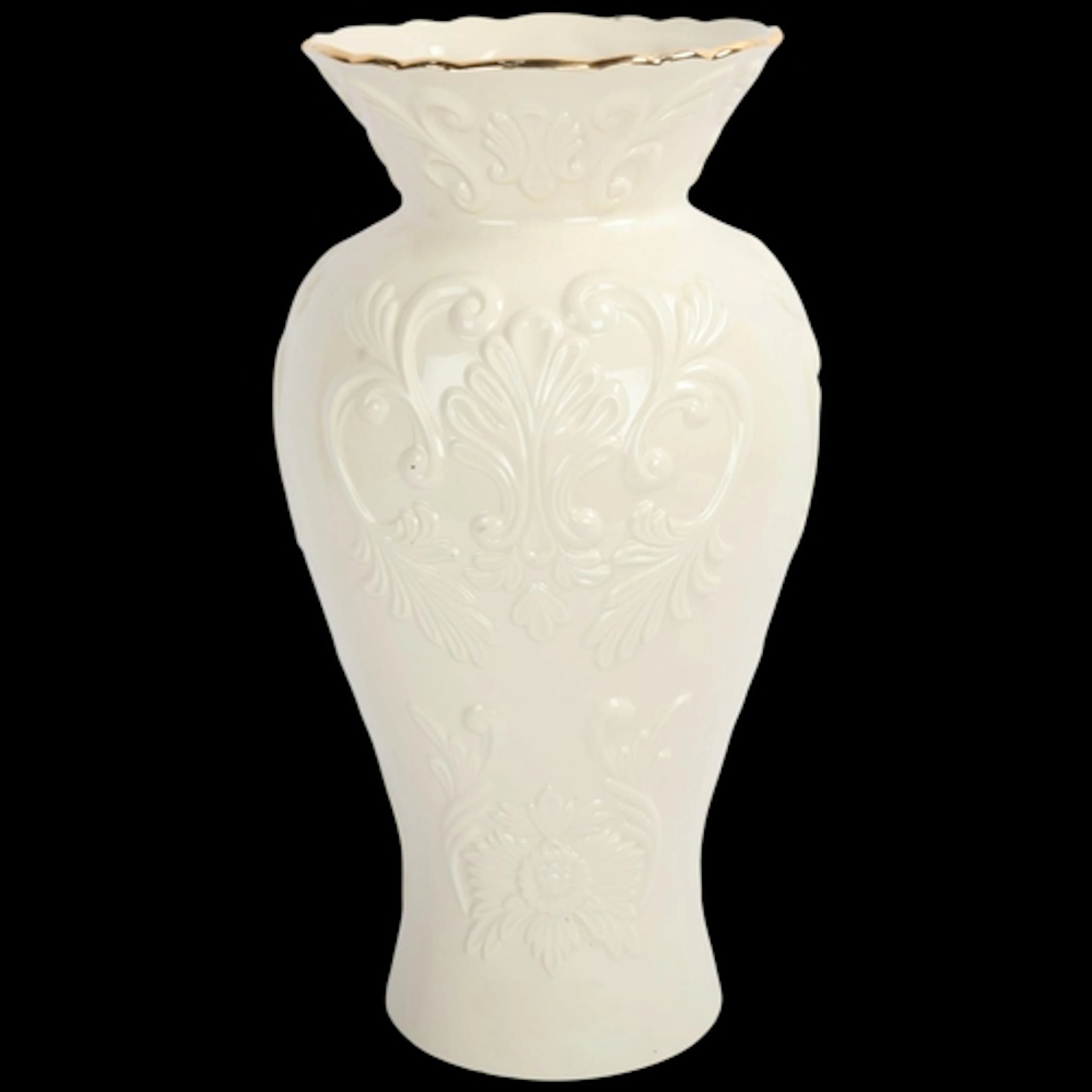 A large Lenox Georgian style porcelain vase with gold rim de...