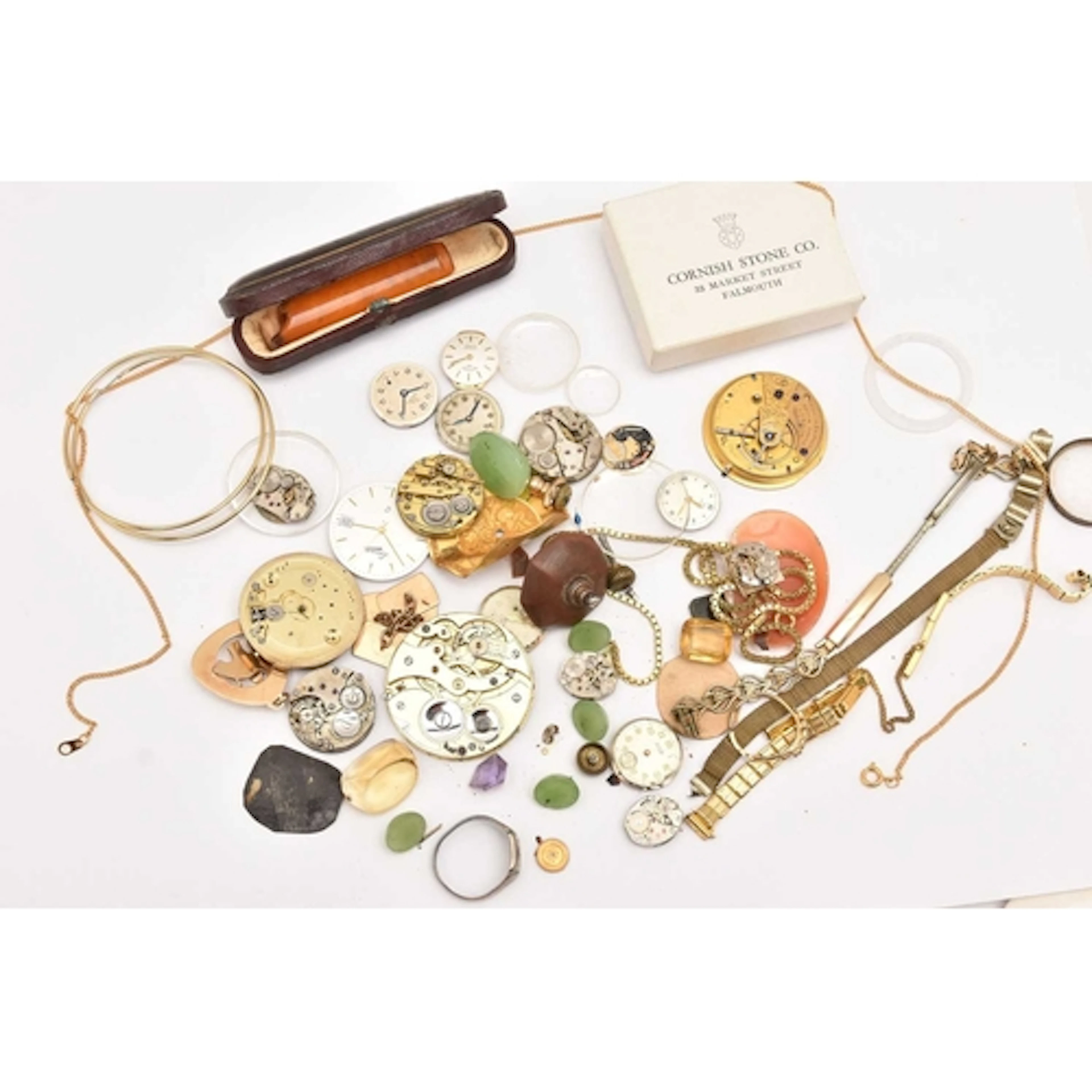 ASSORTED WATCH PARTS AND OTHER ITEMS, a selection of dials a...