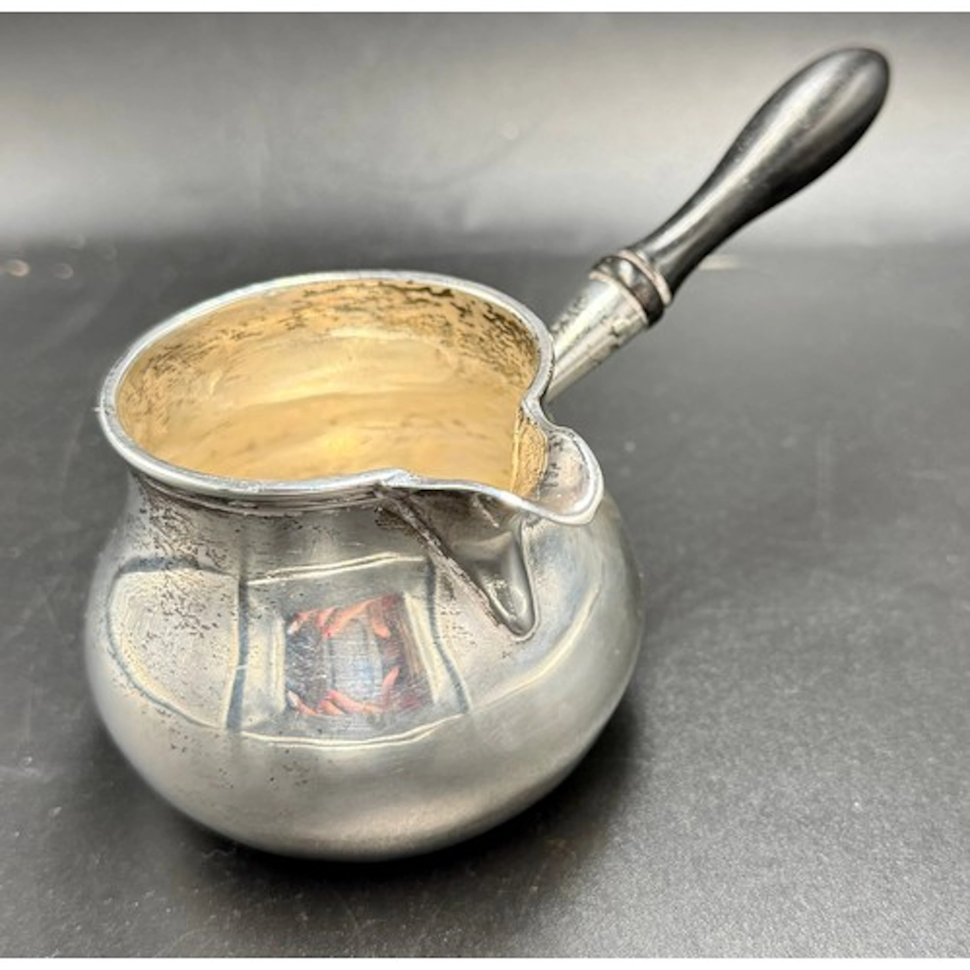 Victorian silver brandy pan with ebony side handle, London 1...