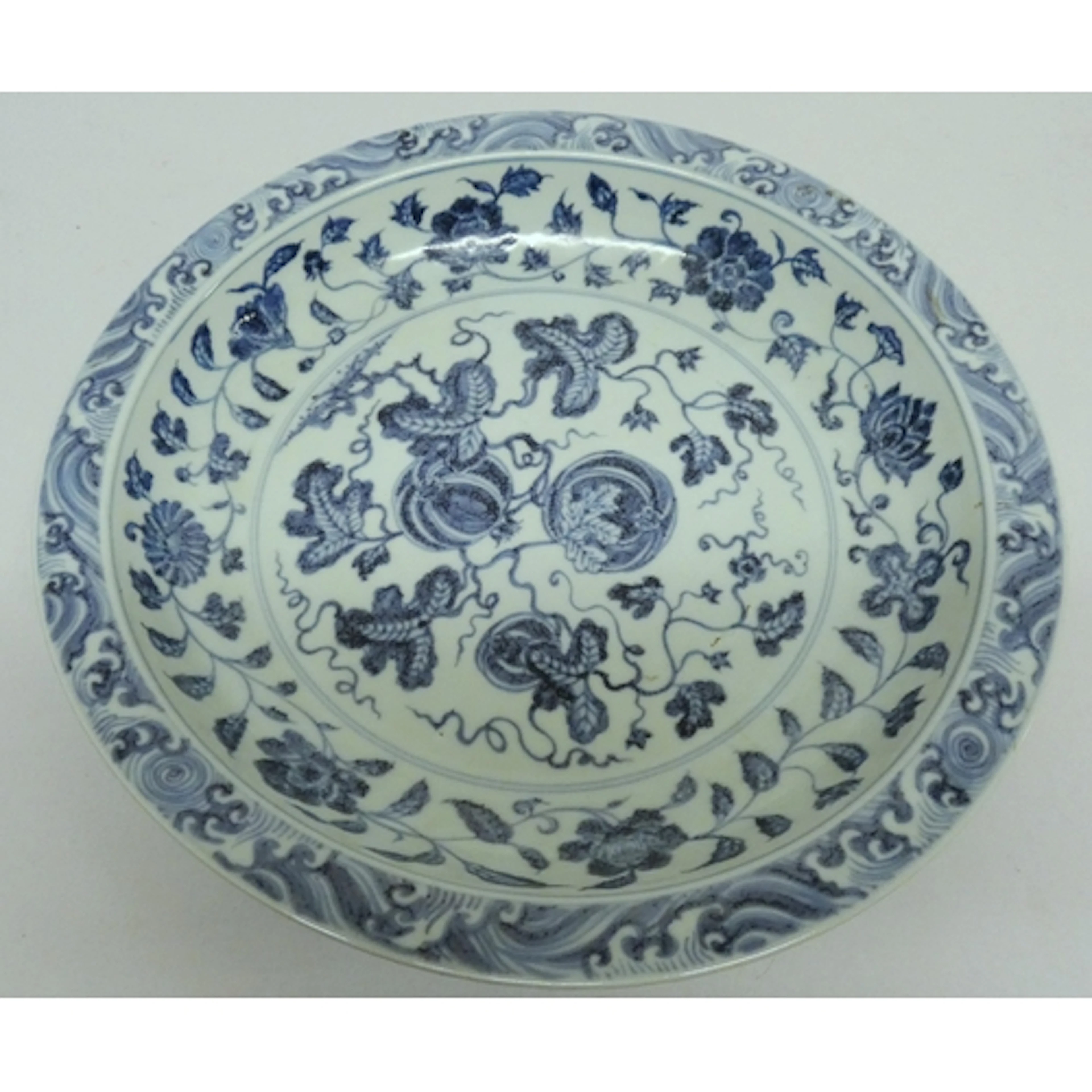 Chinese 'Melon' blue and white large porcelain shallow dish,...