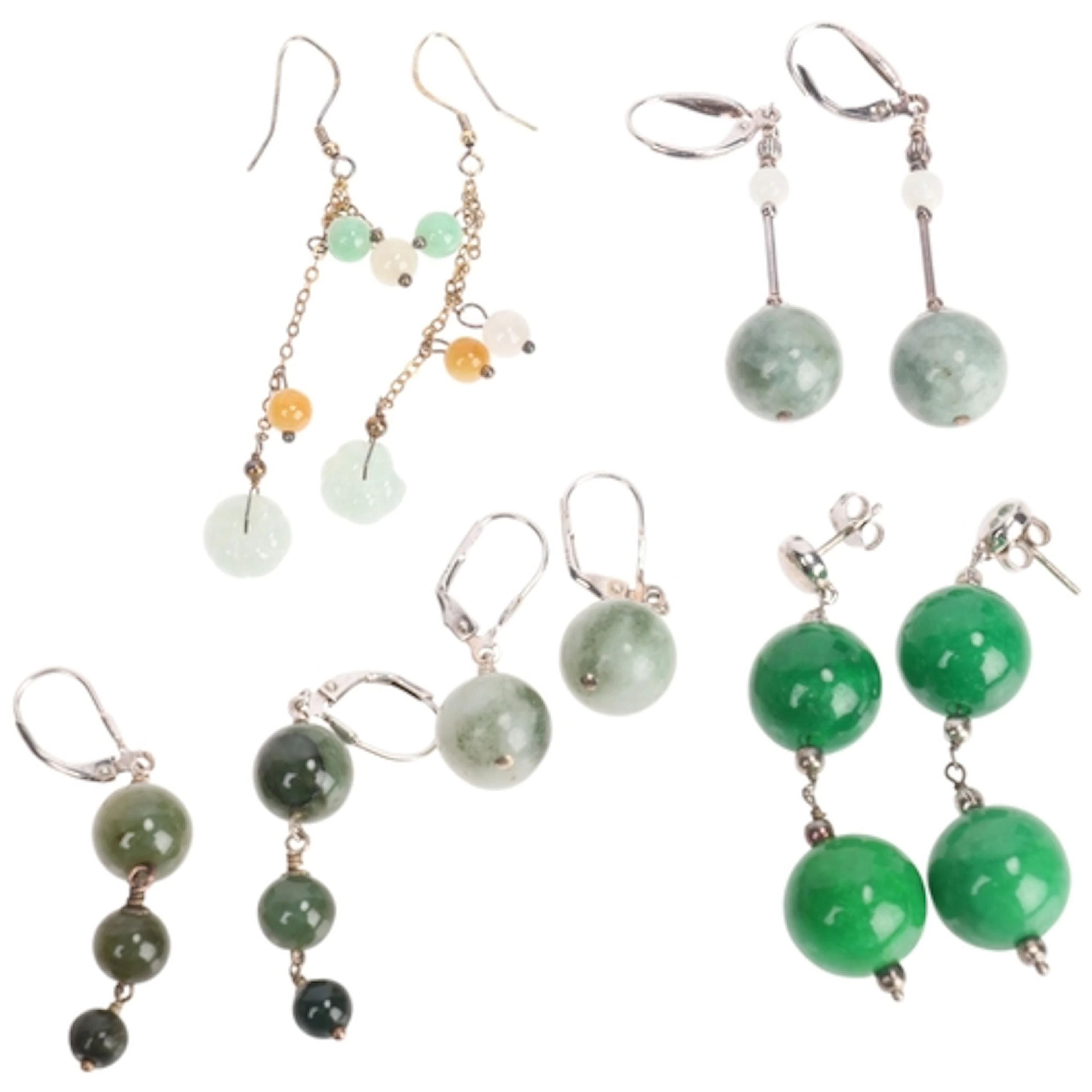 Various silver jade earrings, including Gemporia type A gree...
