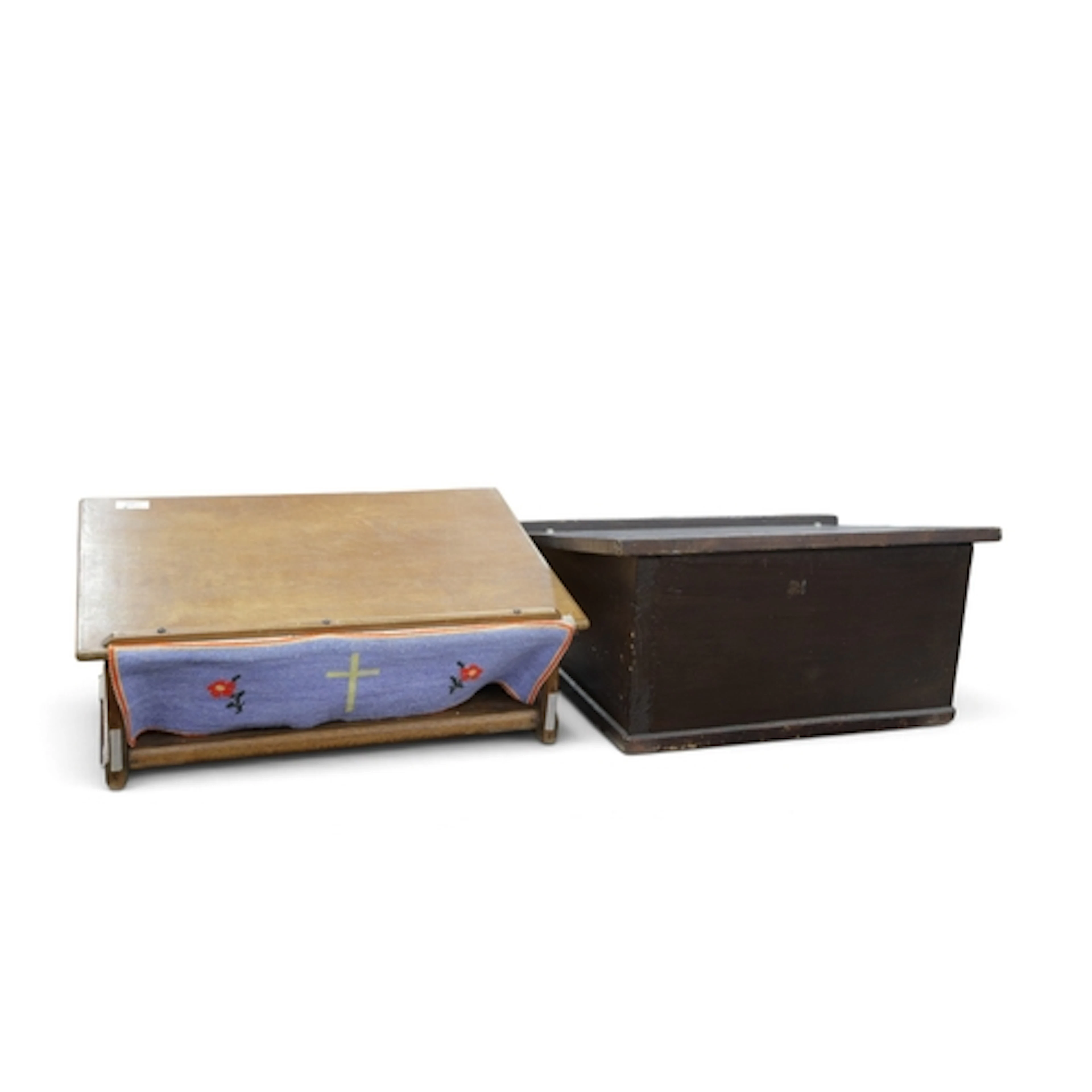 Two Wooden Bible Boxes, one with a hinged front. (2)