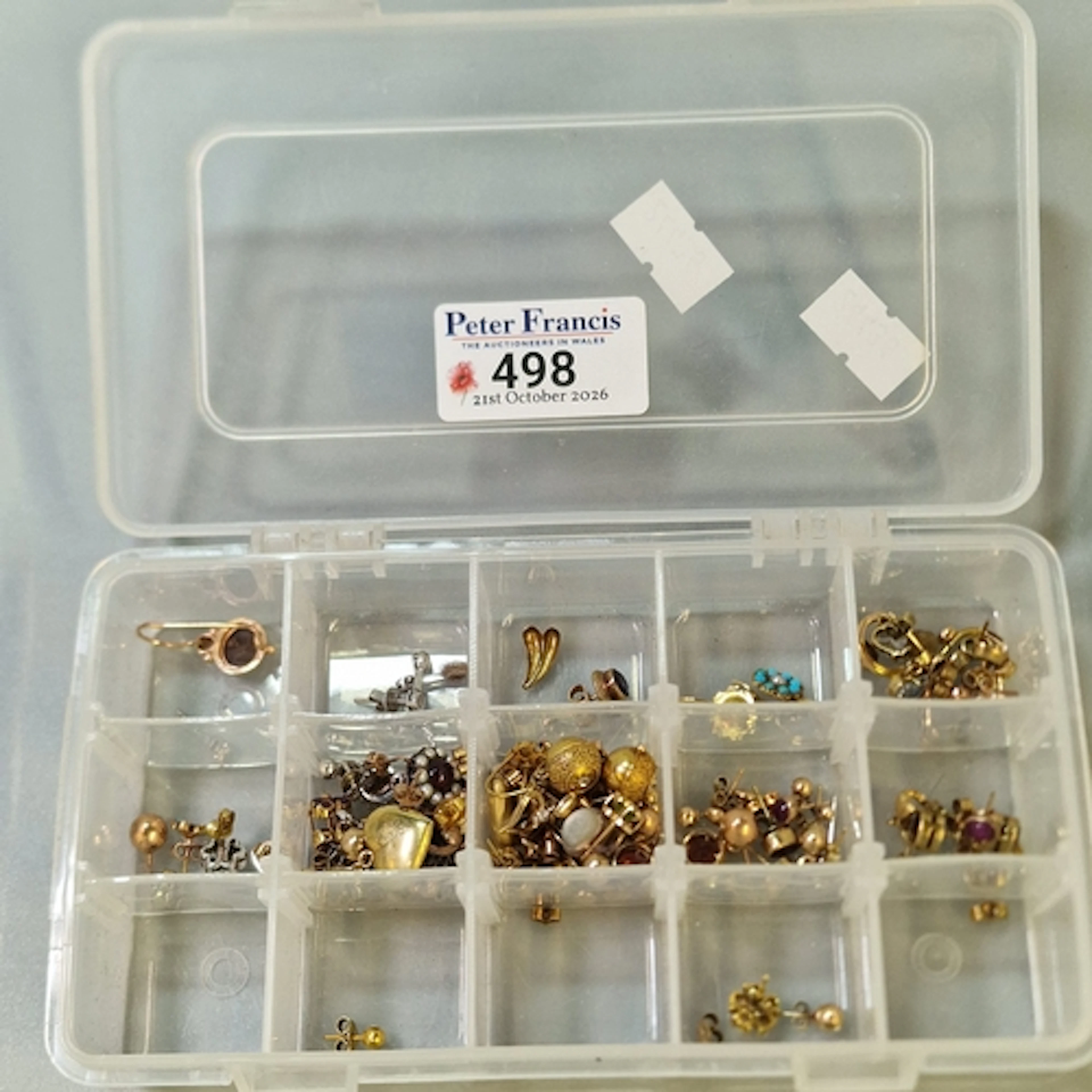 Large collection of 9ct gold and other earrings: heart, ball...